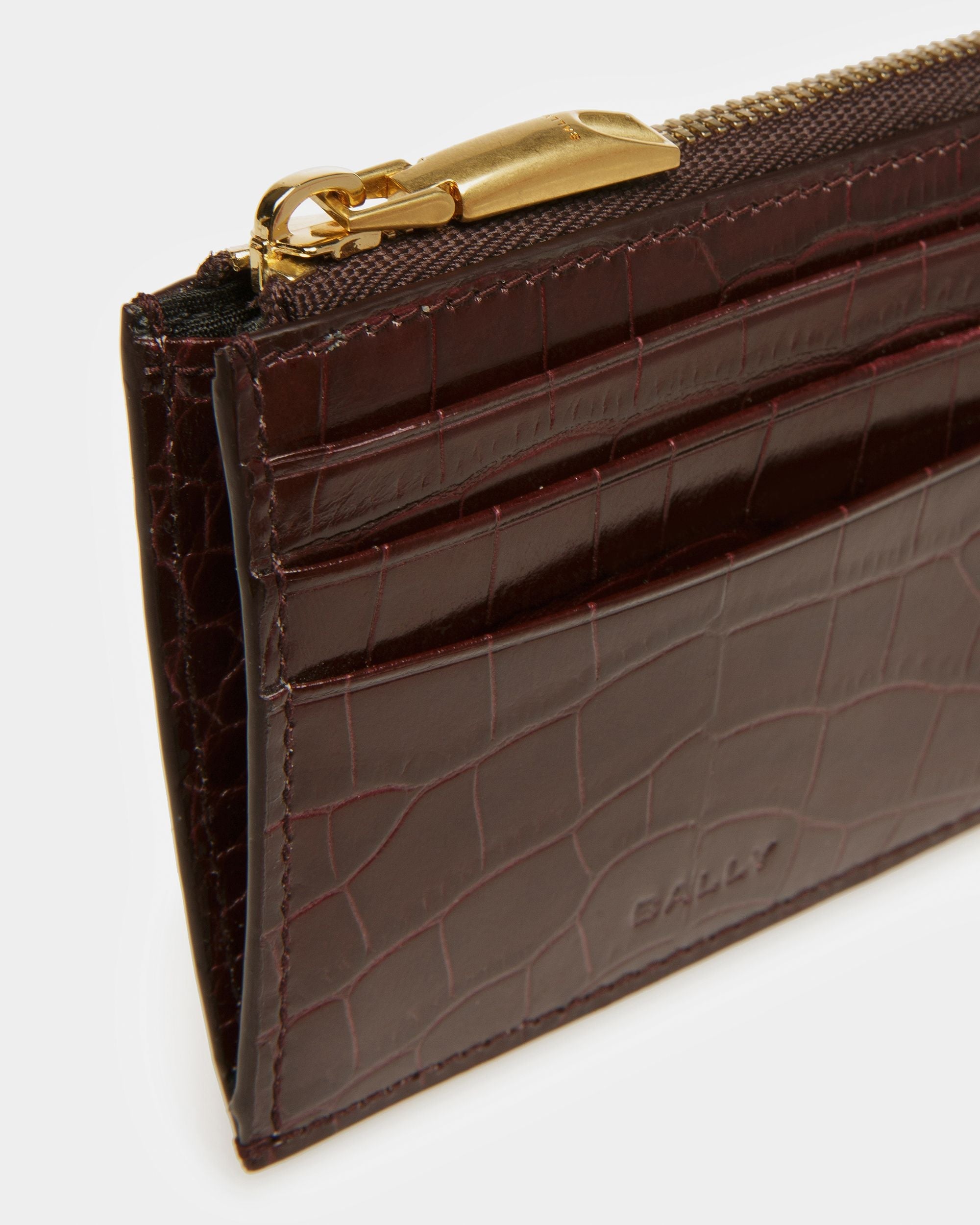 Bally Global - Monedero Con Cremallera De Piel Gofrada De Cocodrilo - Rojo