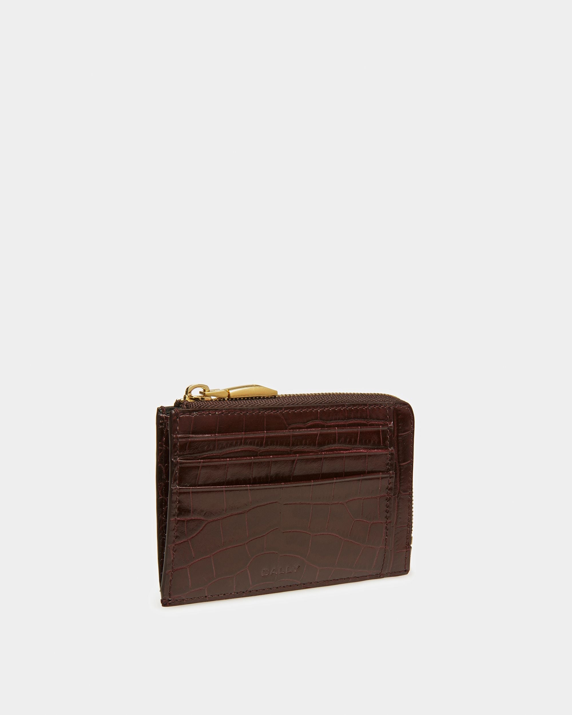 Bally Global - Monedero Con Cremallera De Piel Gofrada De Cocodrilo - Rojo