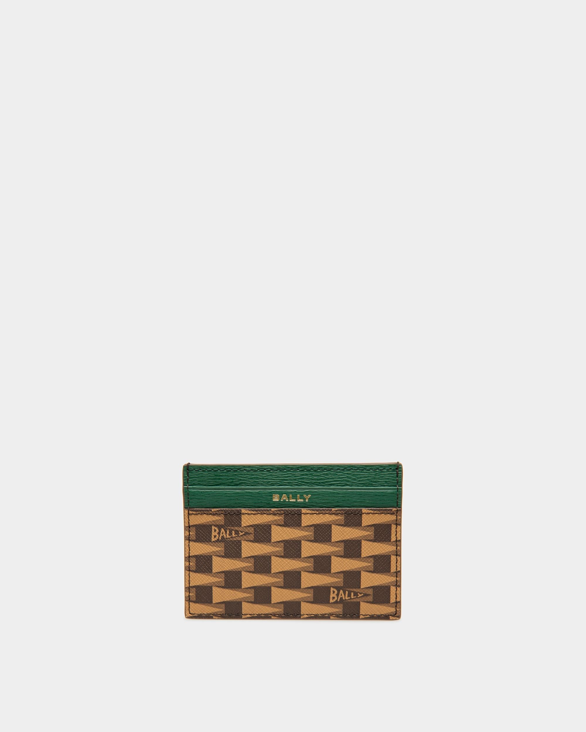 Bally Global - Pennant Business Card Holder In Desert And Kelly Green Leather And TPU - Brown