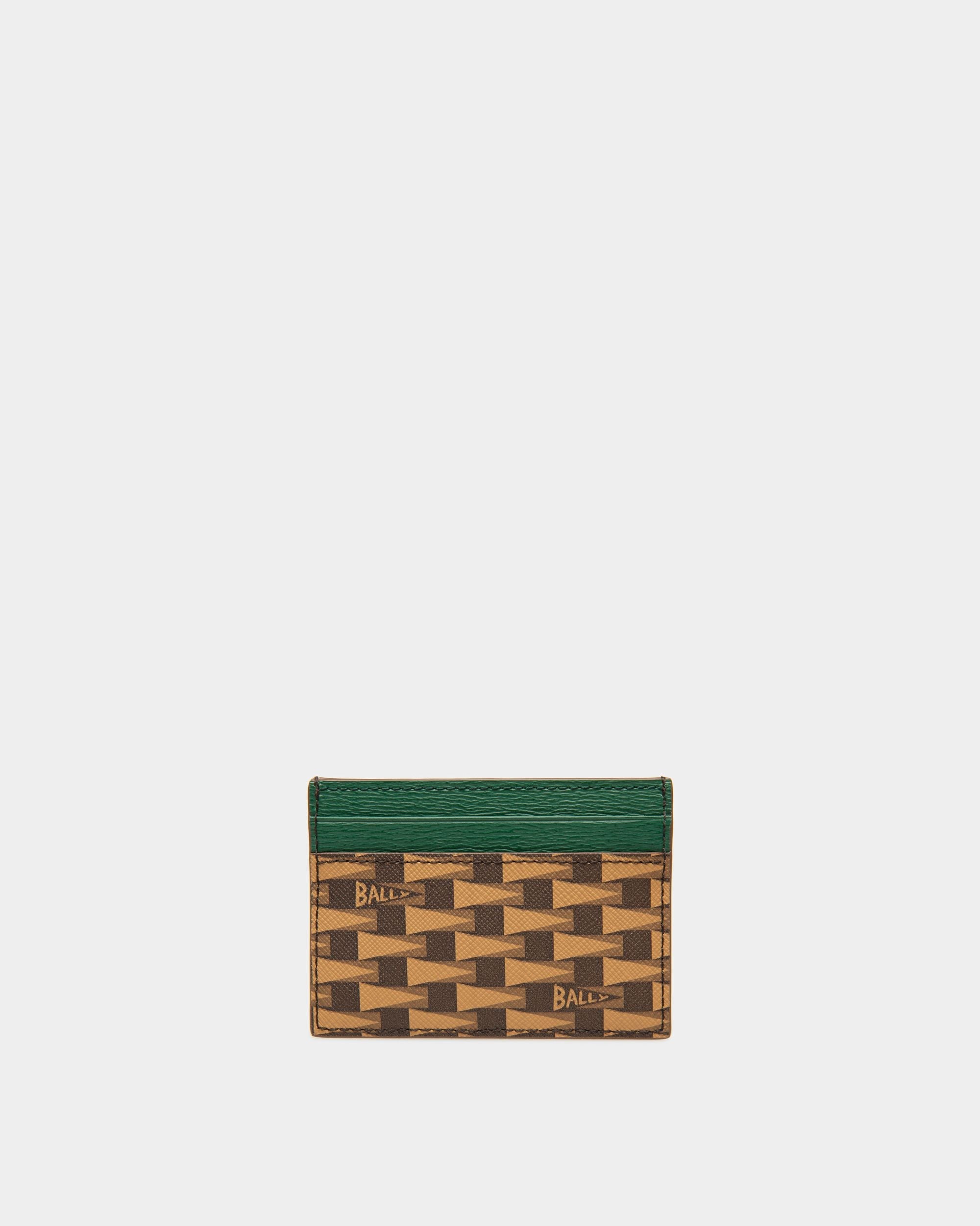 Bally Global - Pennant Business Card Holder In Desert And Kelly Green Leather And TPU - Brown