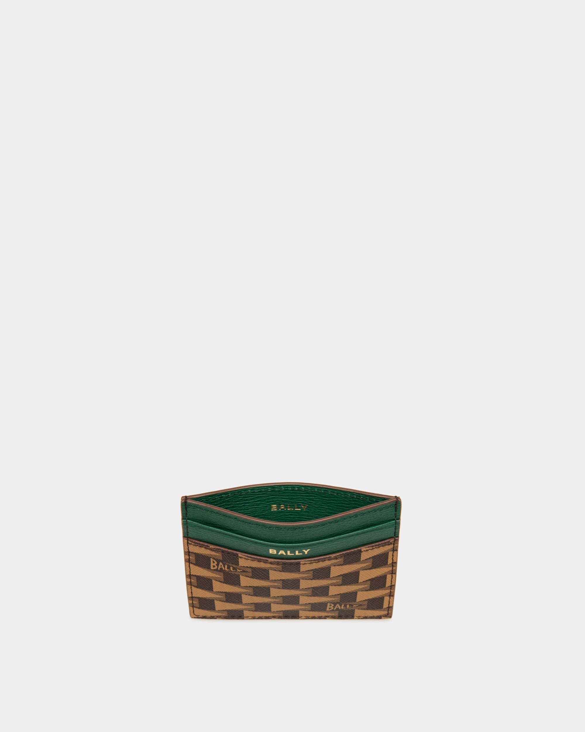 Bally Global - Pennant Business Card Holder In Desert And Kelly Green Leather And TPU - Brown