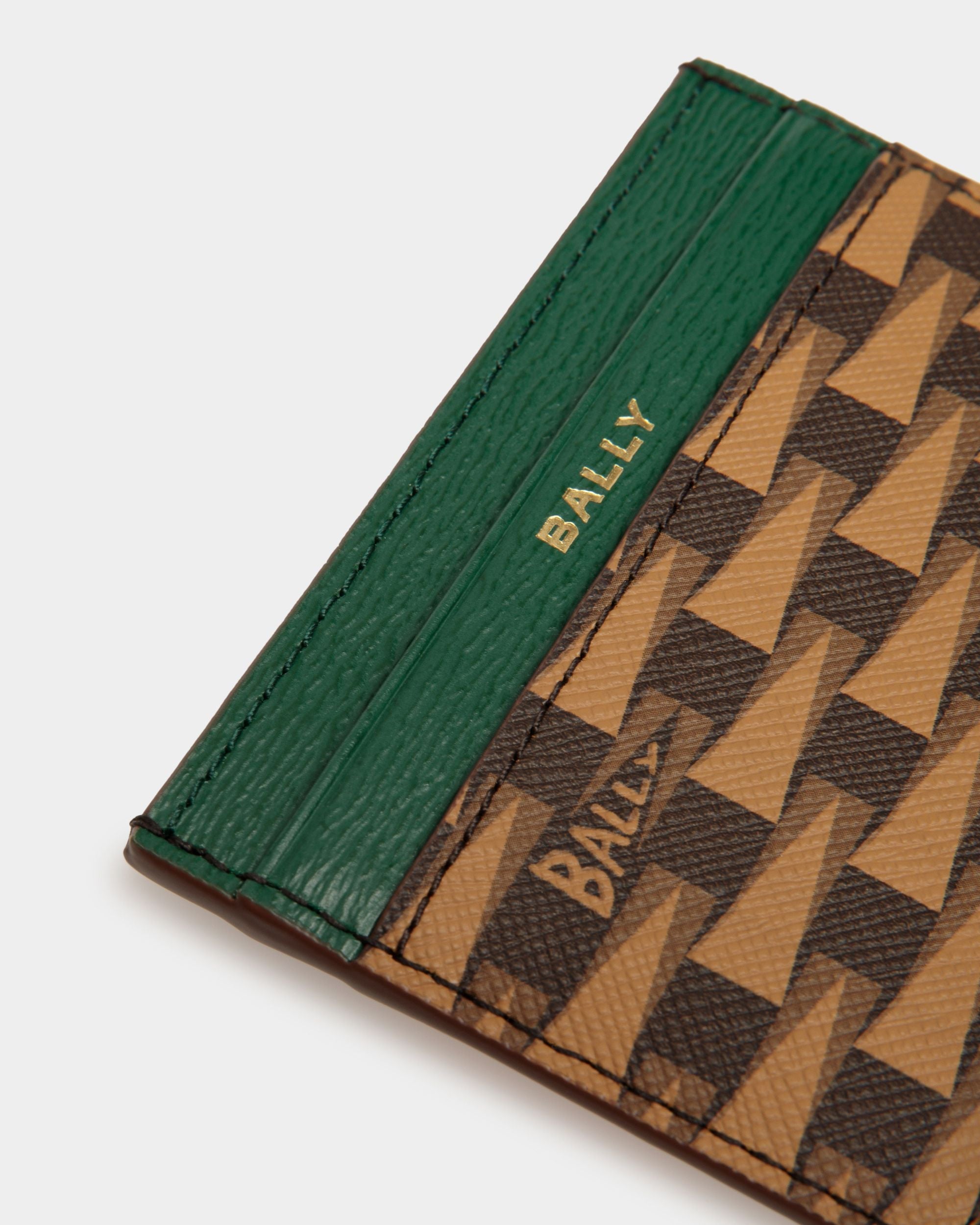 Bally Global - Pennant Business Card Holder In Desert And Kelly Green Leather And TPU - Brown