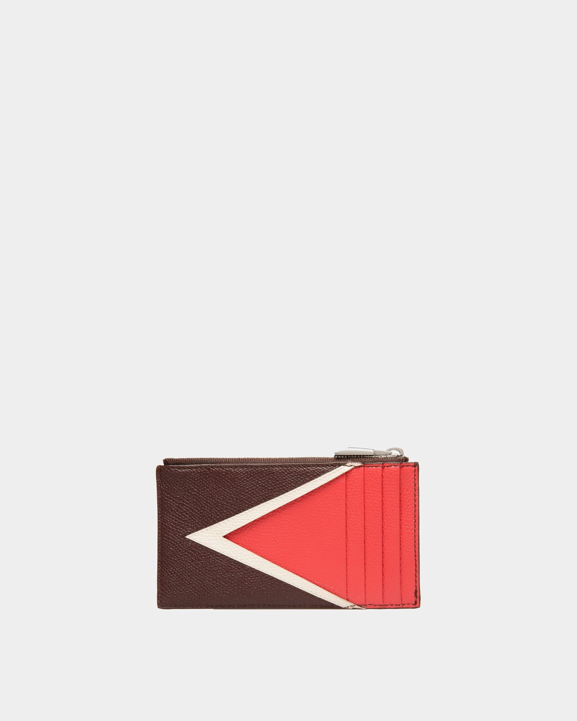 Bally Global - Flag Coin Card Holder In Chestnut Brown And Red Embossed Leather - Multicolor