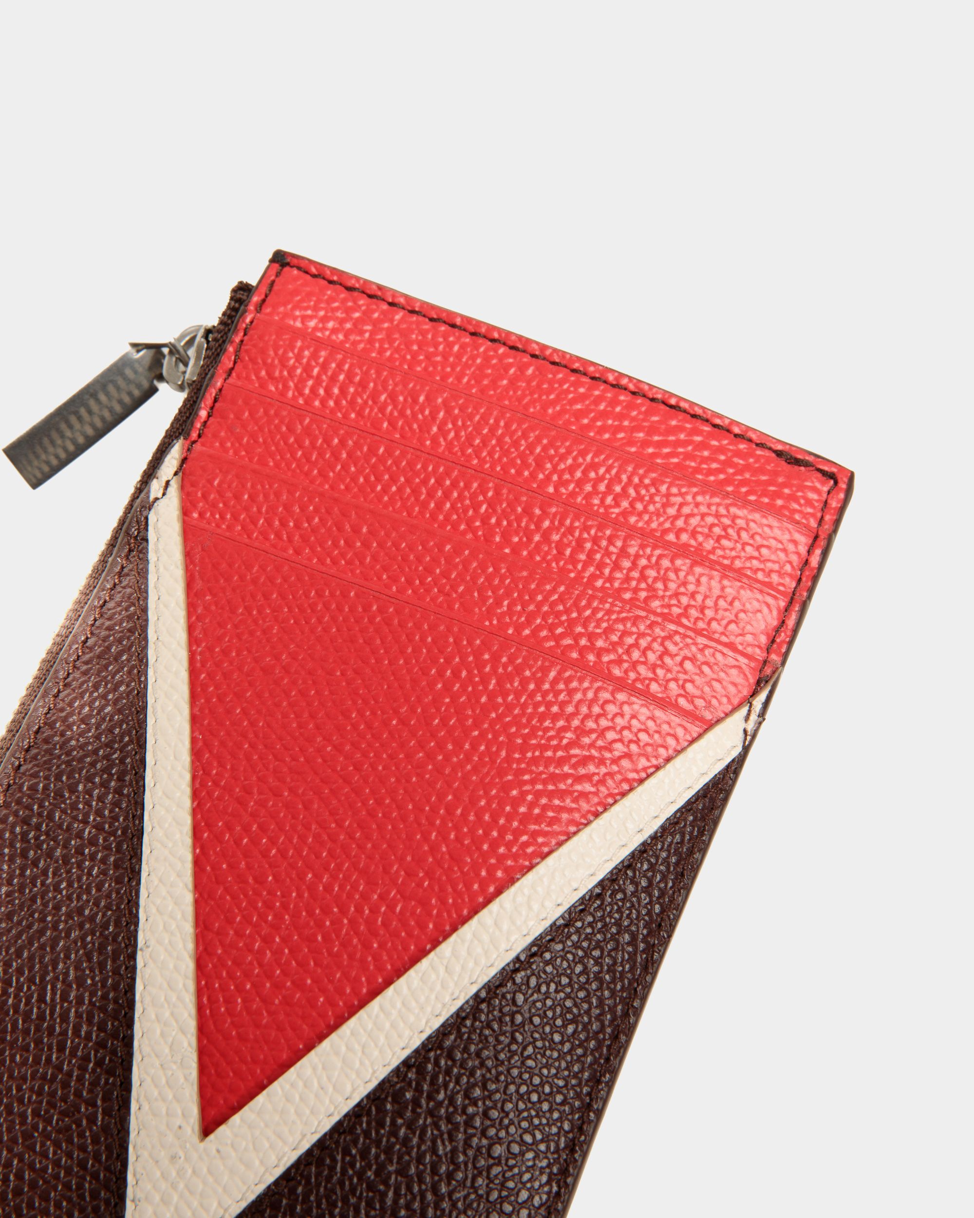 Bally Global - Flag Coin Card Holder In Chestnut Brown And Red Embossed Leather - Multicolor