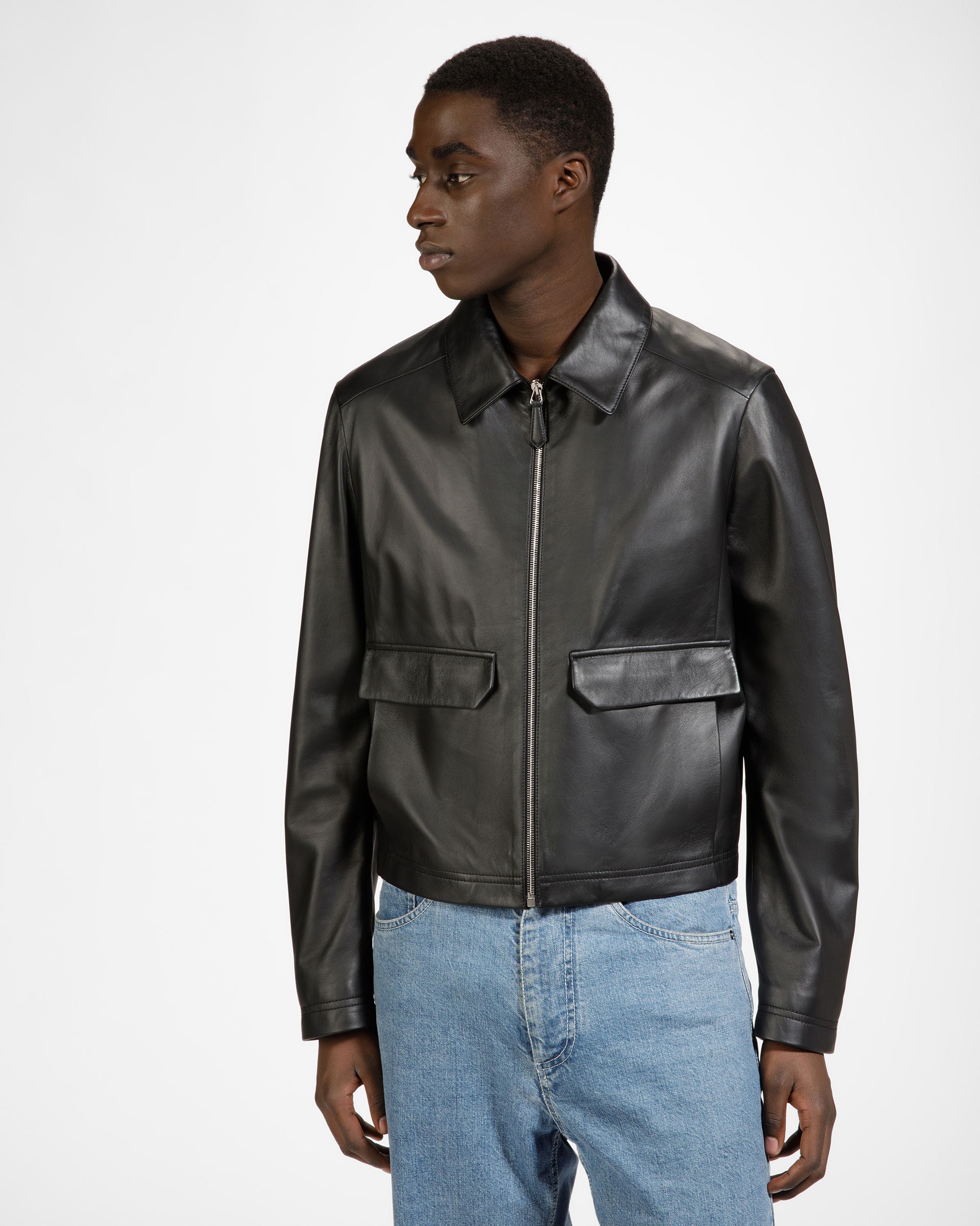 Bally Global - Chaqueta De Piel Con Bolsillos De Parche - Negro