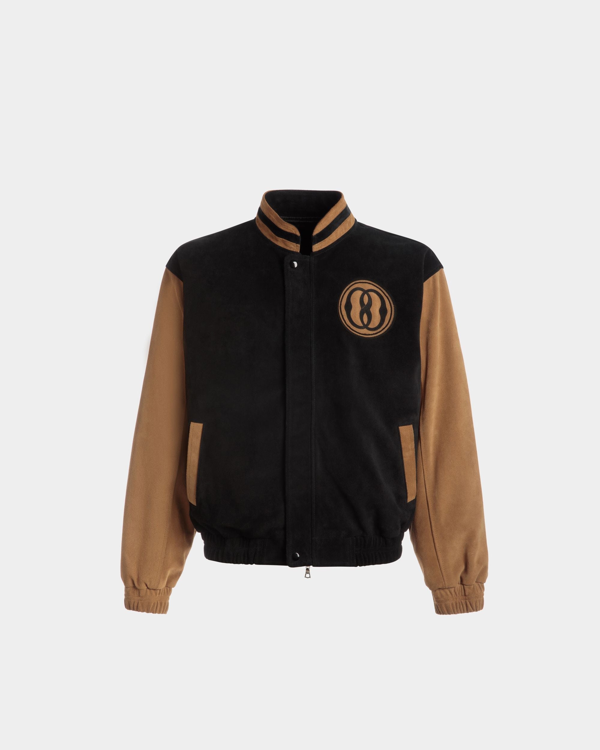 Bally Global - Letterman Jacket In Black And Desert Suede - Negro