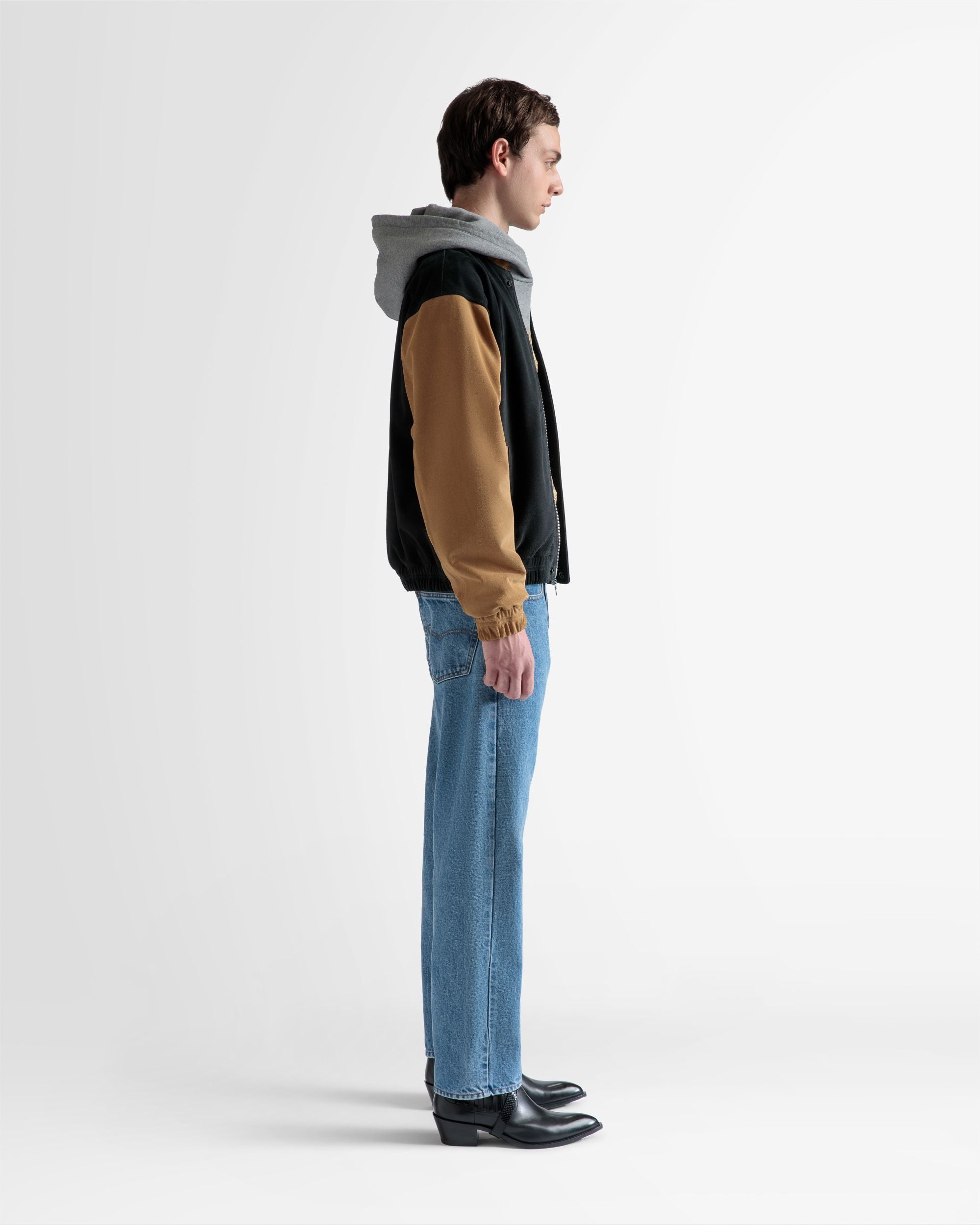 Bally Global - Letterman Jacket In Black And Desert Suede - Negro