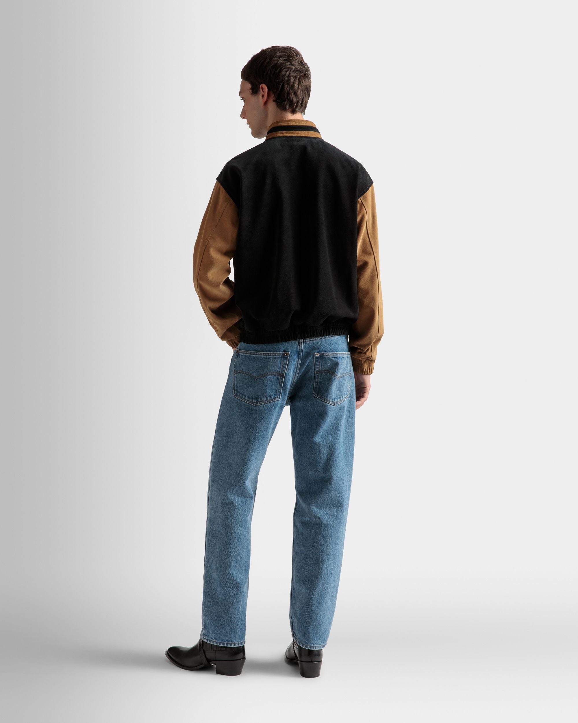 Bally Global - Letterman Jacket In Black And Desert Suede - Negro