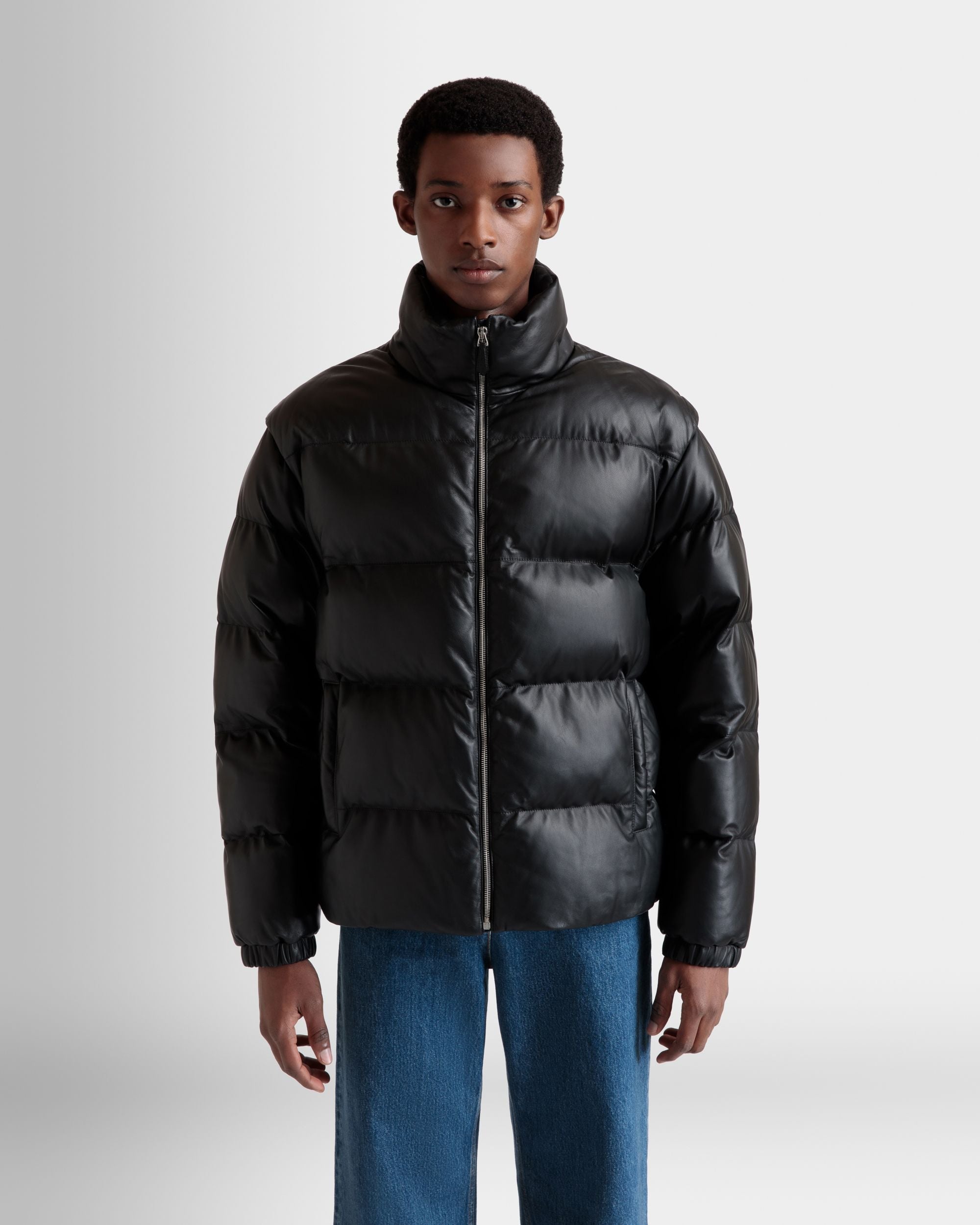 Bally Global - 2-in-1 Puffer Jacket in Black Leather - Black