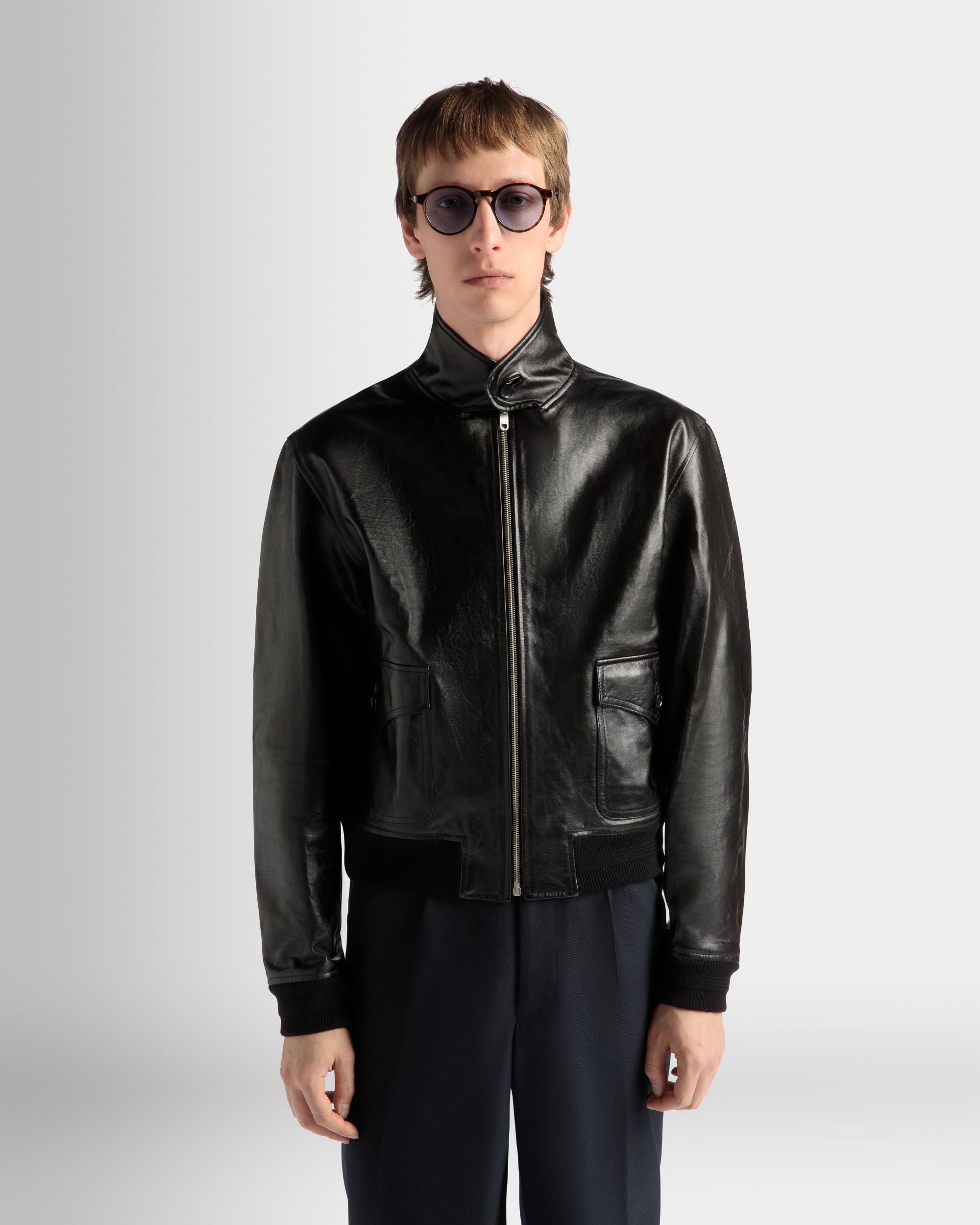 Bally Global - Bómber De Piel Negra - Negro