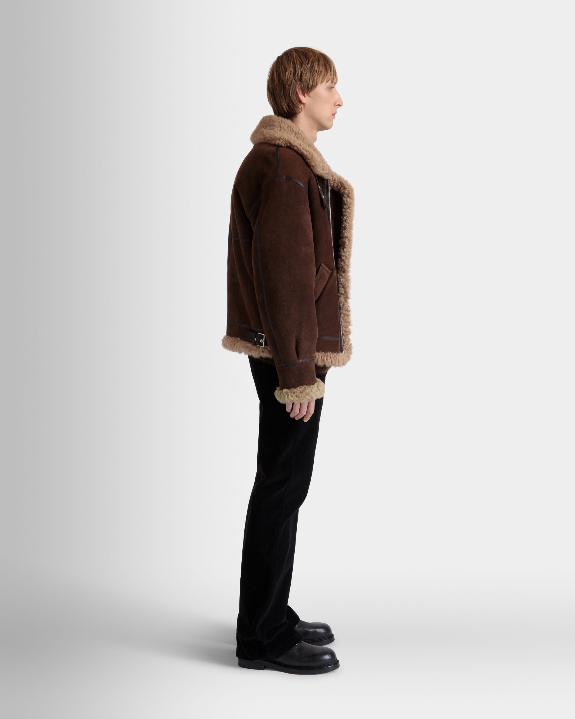 Bally Global - Cazadora De Aviador De Borreguillo Marrón Y Beige - Marrón