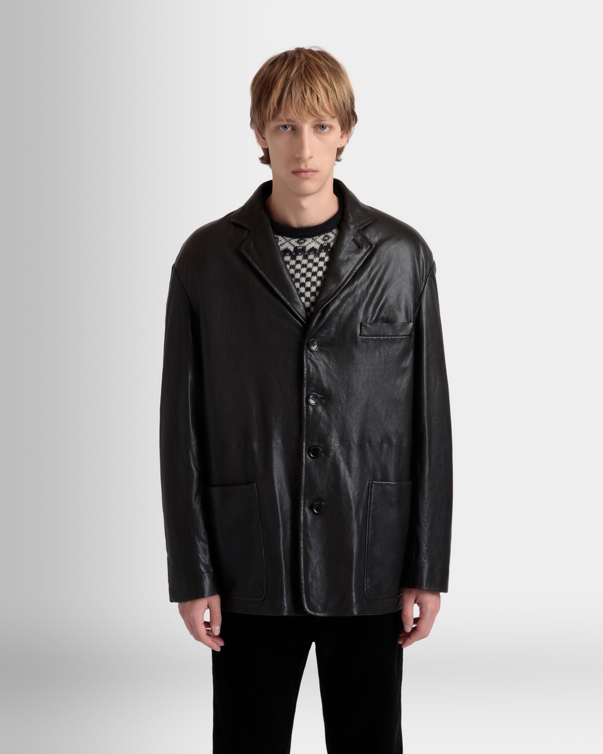 Bally Global - Blazer With Shearling Lining In Black Leather - Black