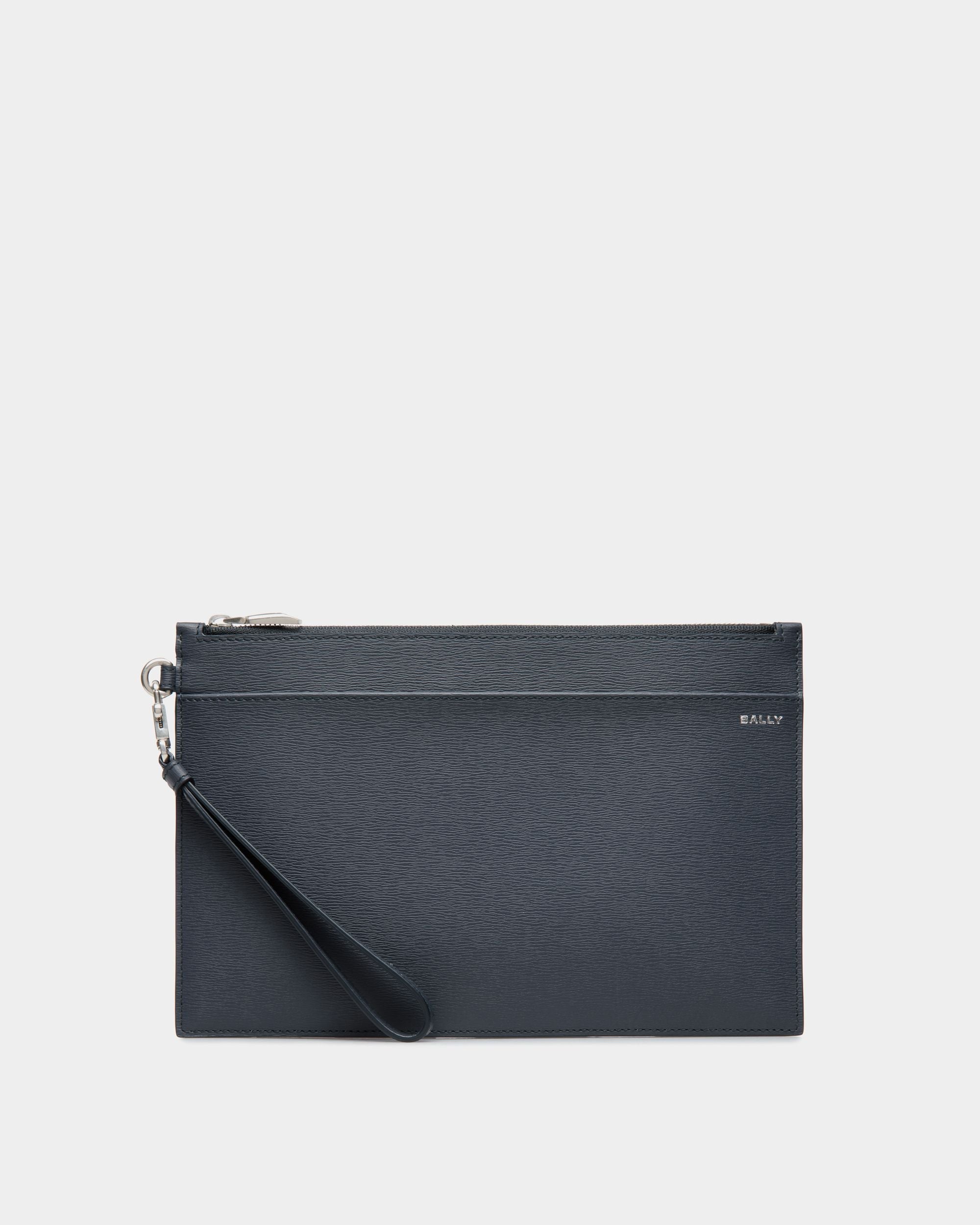 Bally Global - Crossing Pouch in Navy Blue Grained Leather - Blue