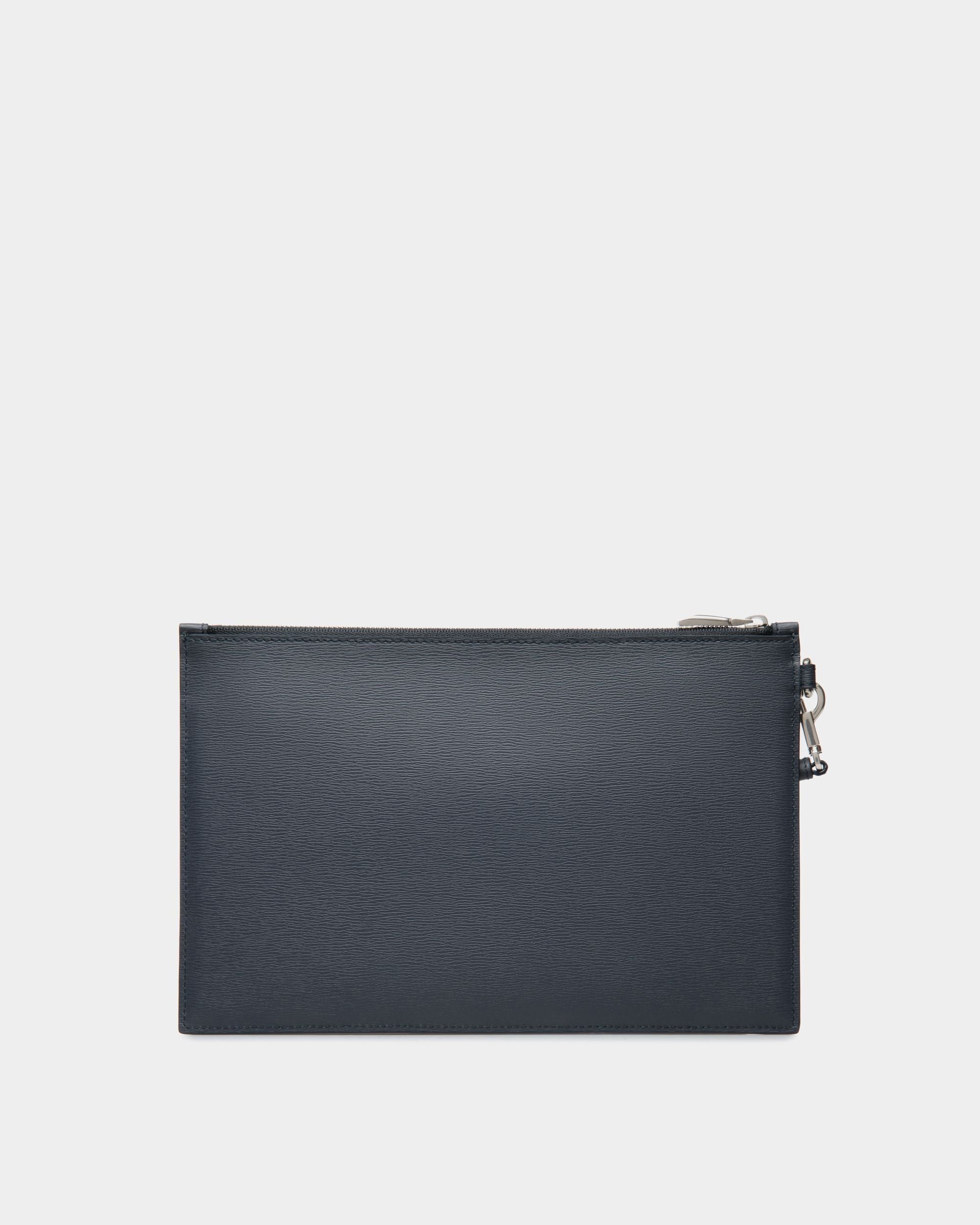 Bally Global - Crossing Pouch in Navy Blue Grained Leather - Blue