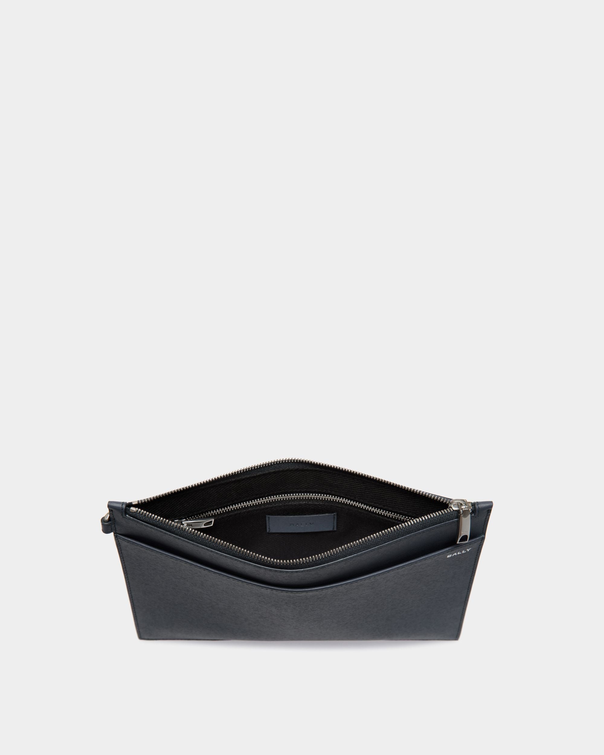 Bally Global - Crossing Pouch in Navy Blue Grained Leather - Blue