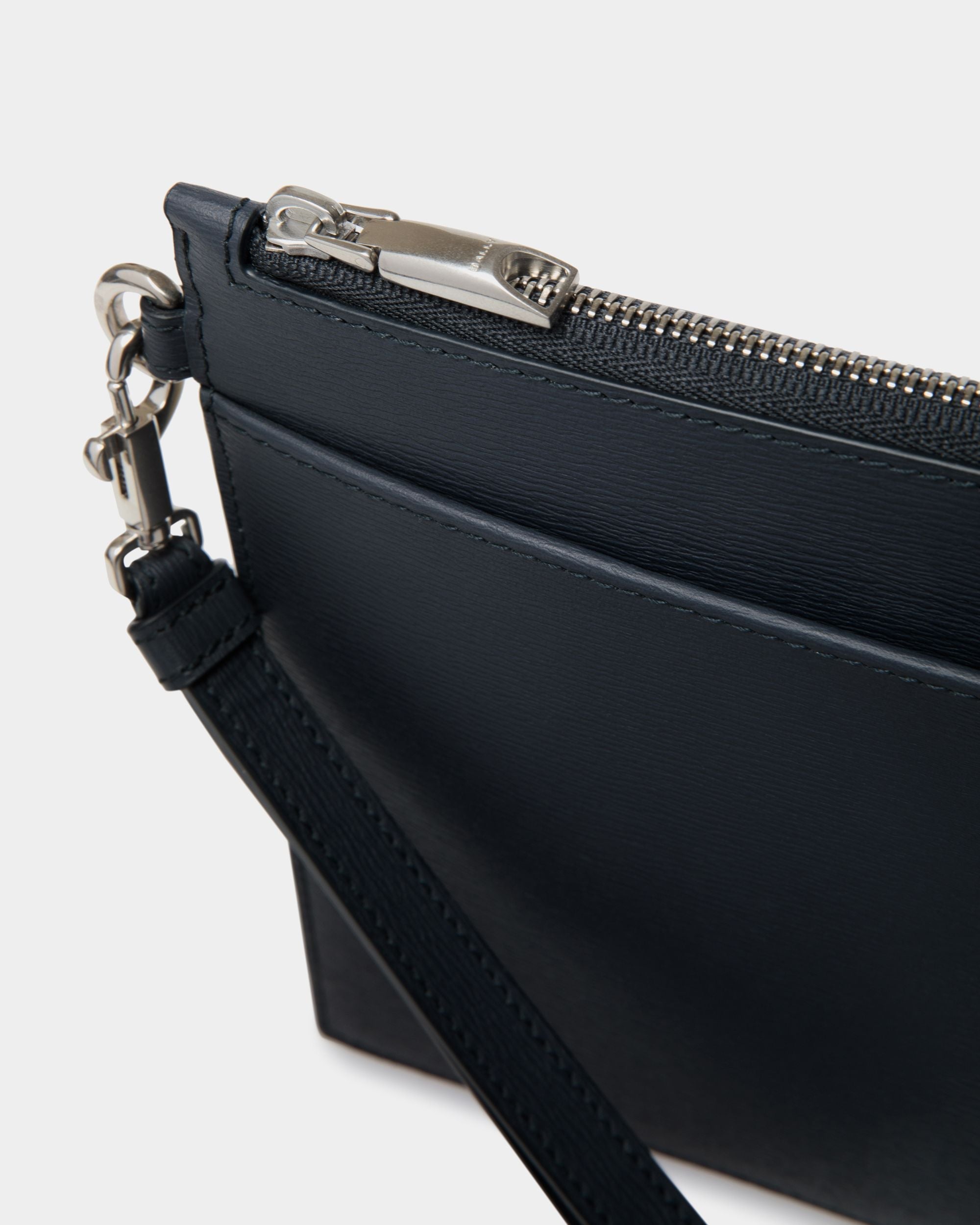 Bally Global - Crossing Pouch in Navy Blue Grained Leather - Blue