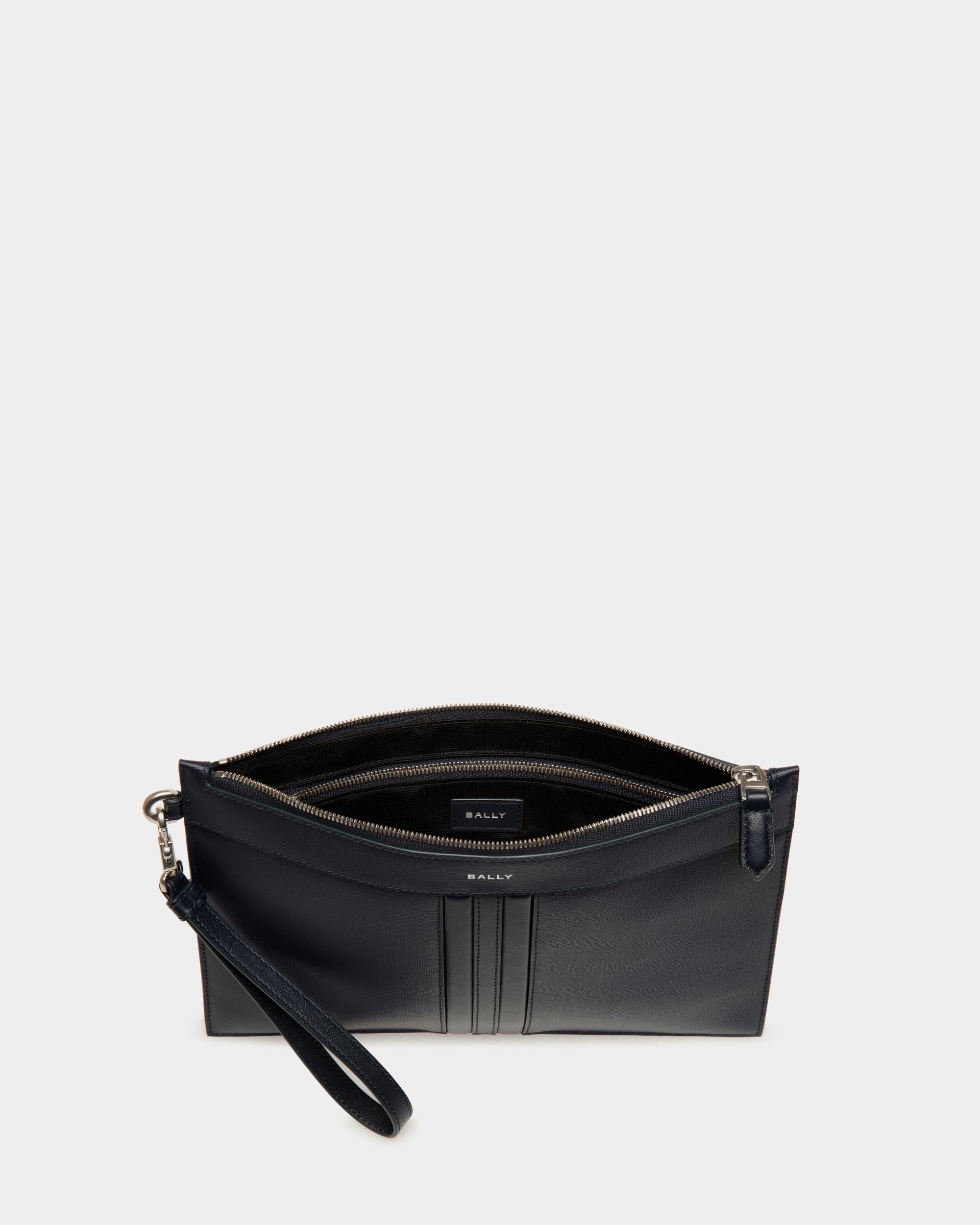 Bally Global - Mythos Pochette in Navy Blue Recycled Leather - Blue