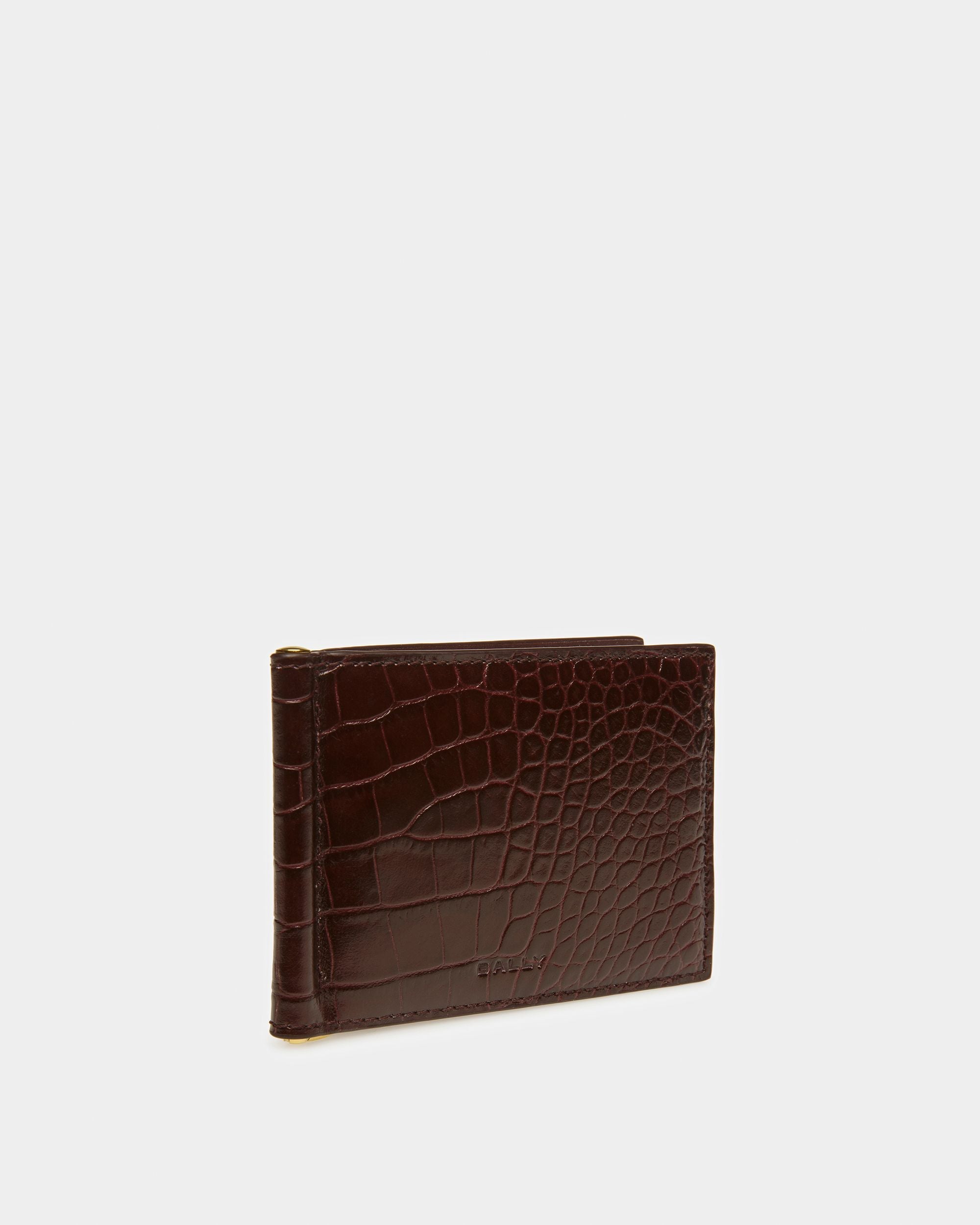 Bally Global - Bifold Clip Wallet In Crocodile Embossed - Red