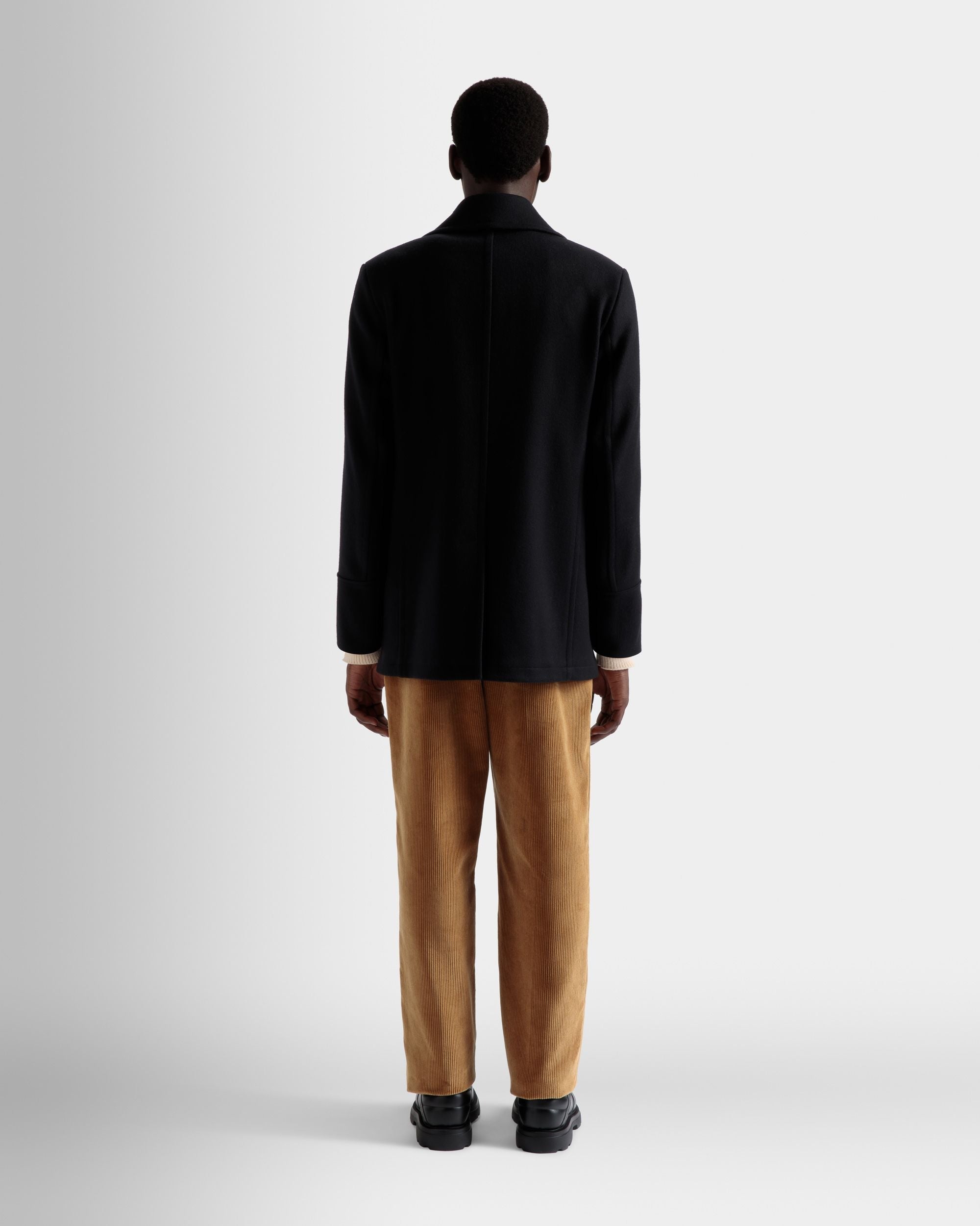Bally Global - Double Breasted Coat In Navy Wool Mix - Blue