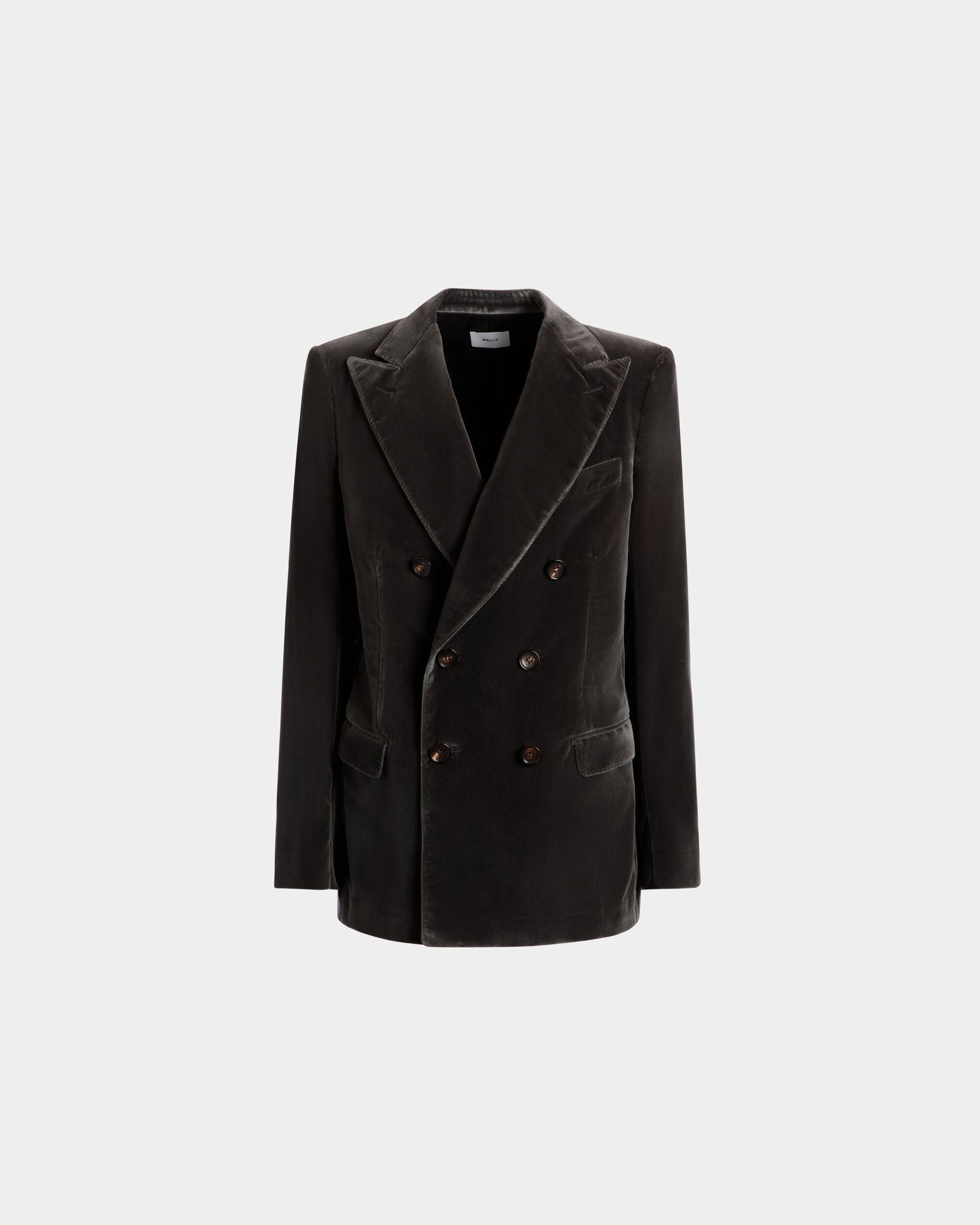 Bally Global - Double-breasted Coat in Grey Velvet - Grey