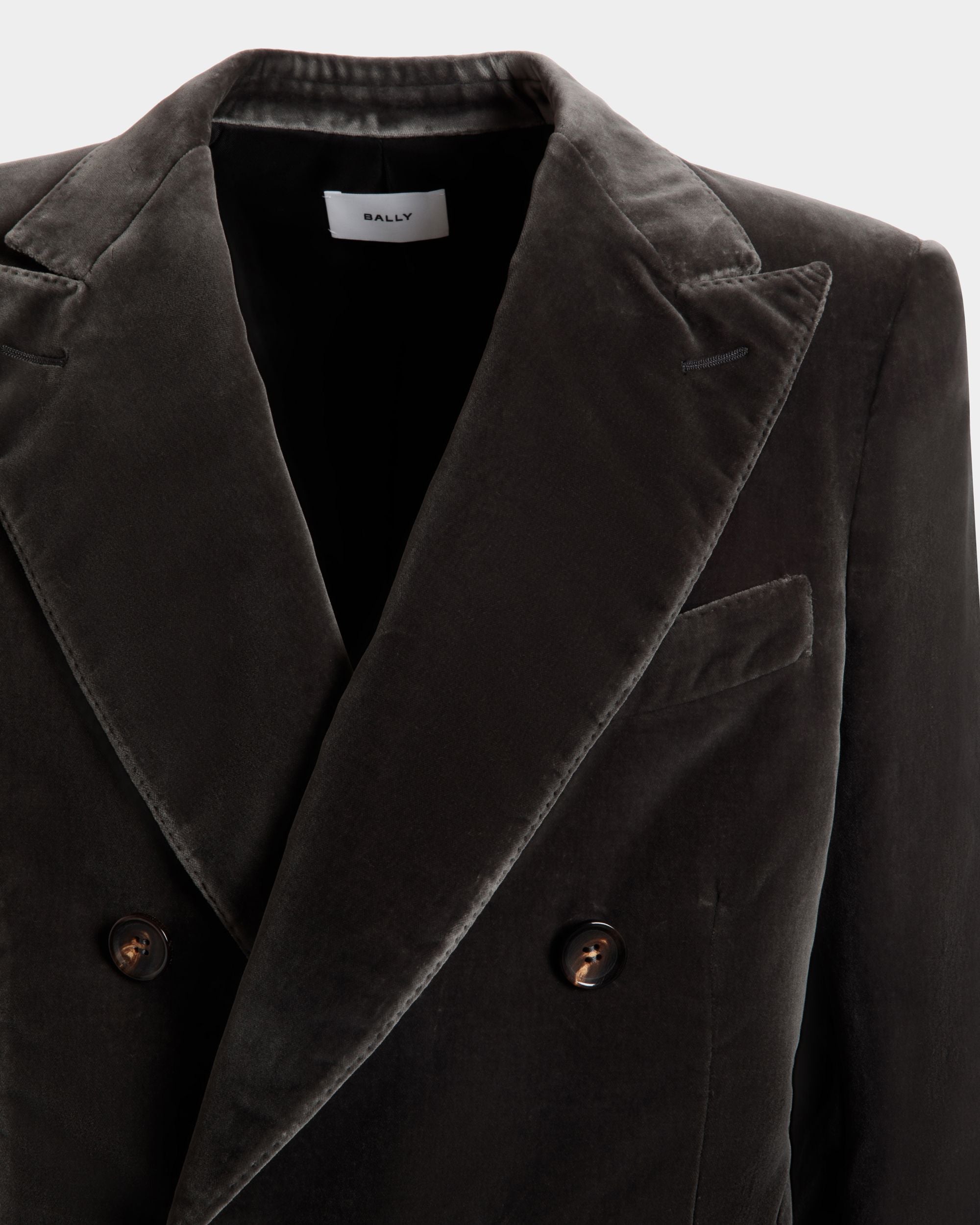 Bally Global - Double-breasted Coat in Grey Velvet - Grey