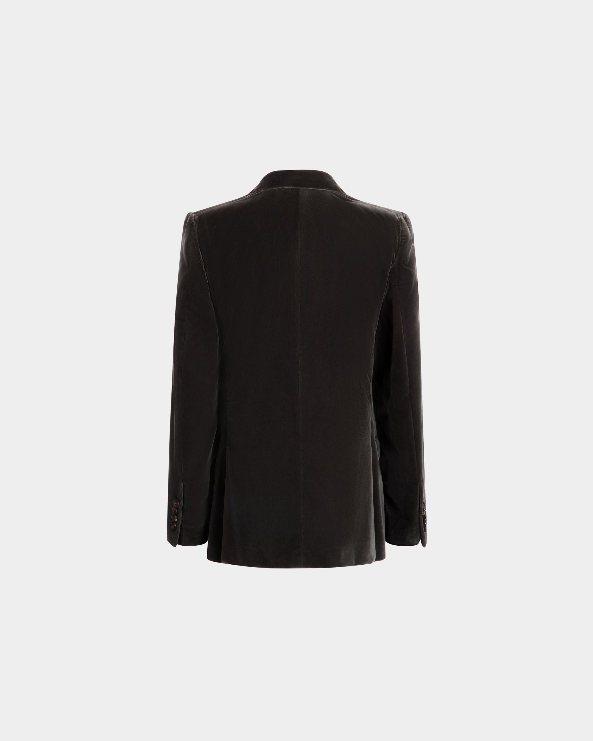 Bally Global - Double-breasted Coat in Grey Velvet - Grey