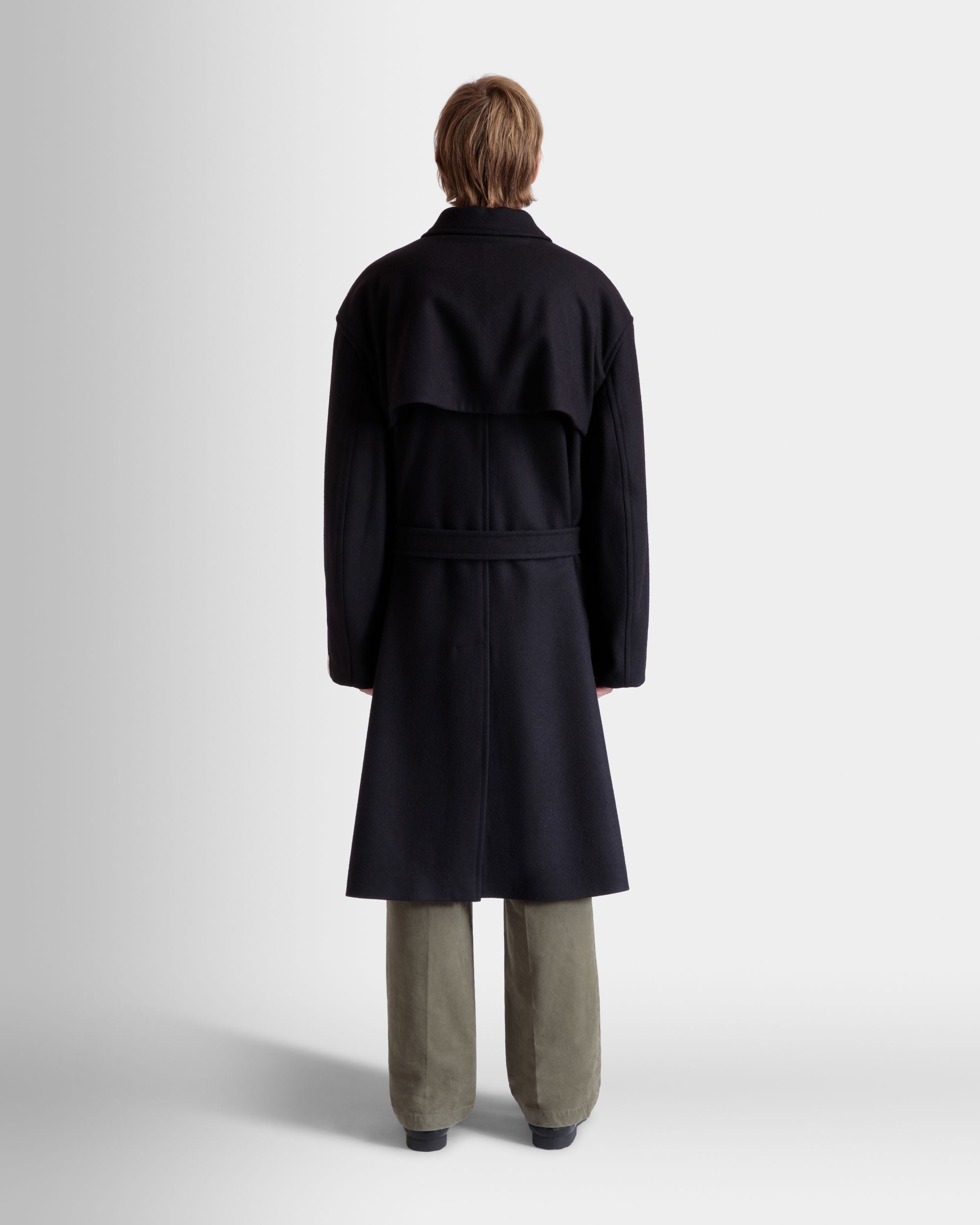 Bally Global - Single-breasted Coat In Navy Blue Wool Blend - Blue