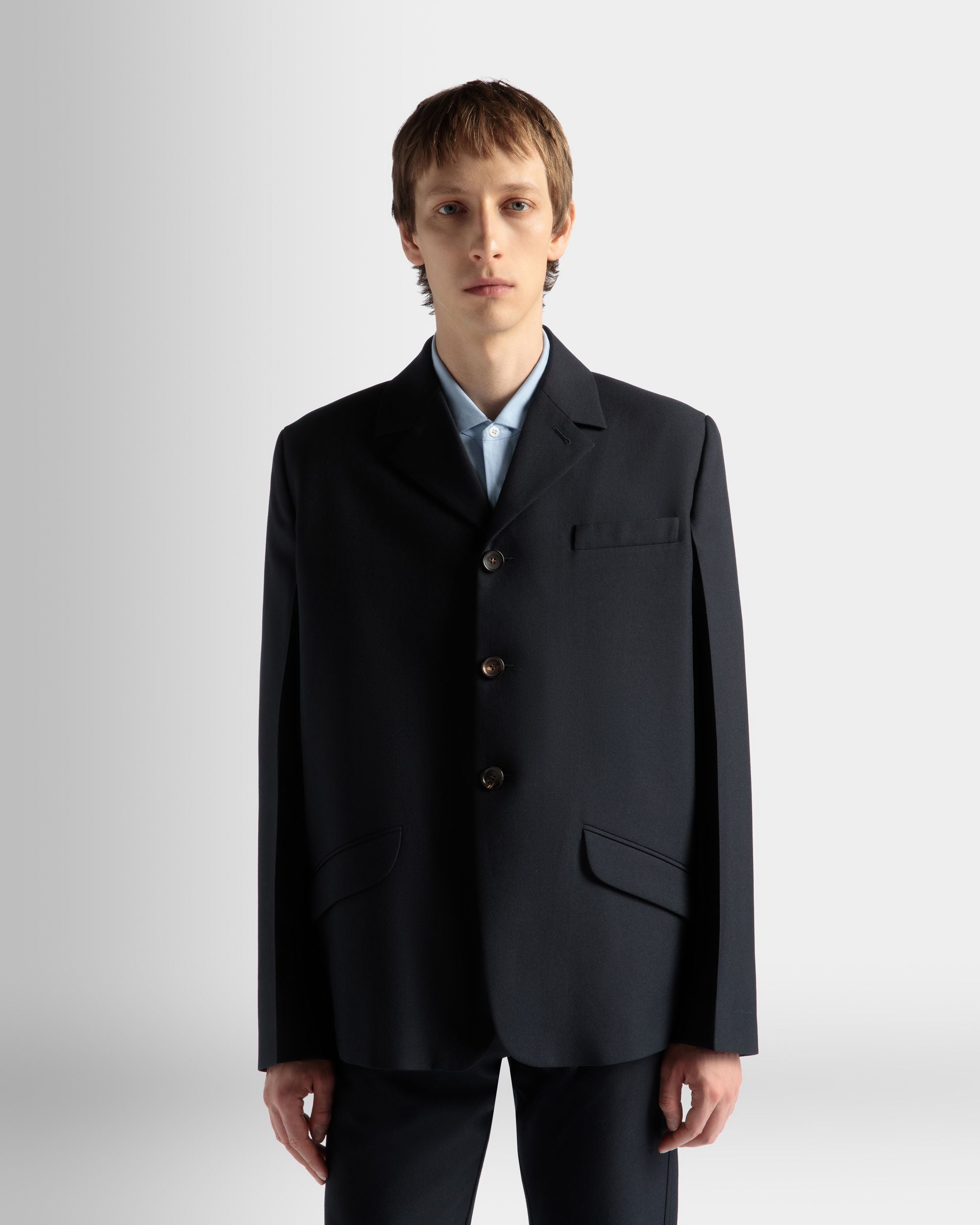 Bally Global - Jacket in Navy Blue Wool Blend - Blue