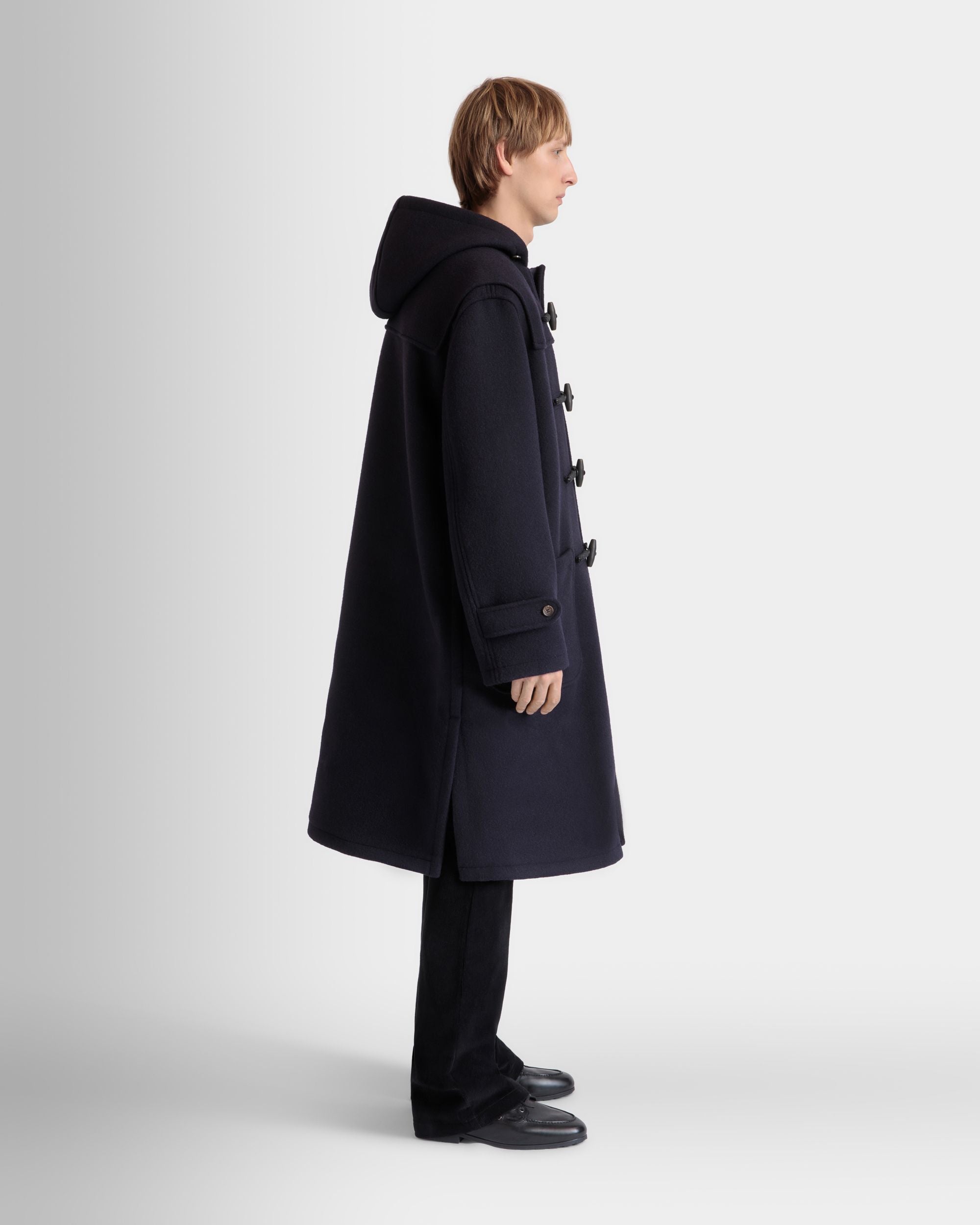 Bally Global - Duffel Coat In Navy Blue Wool - Blue