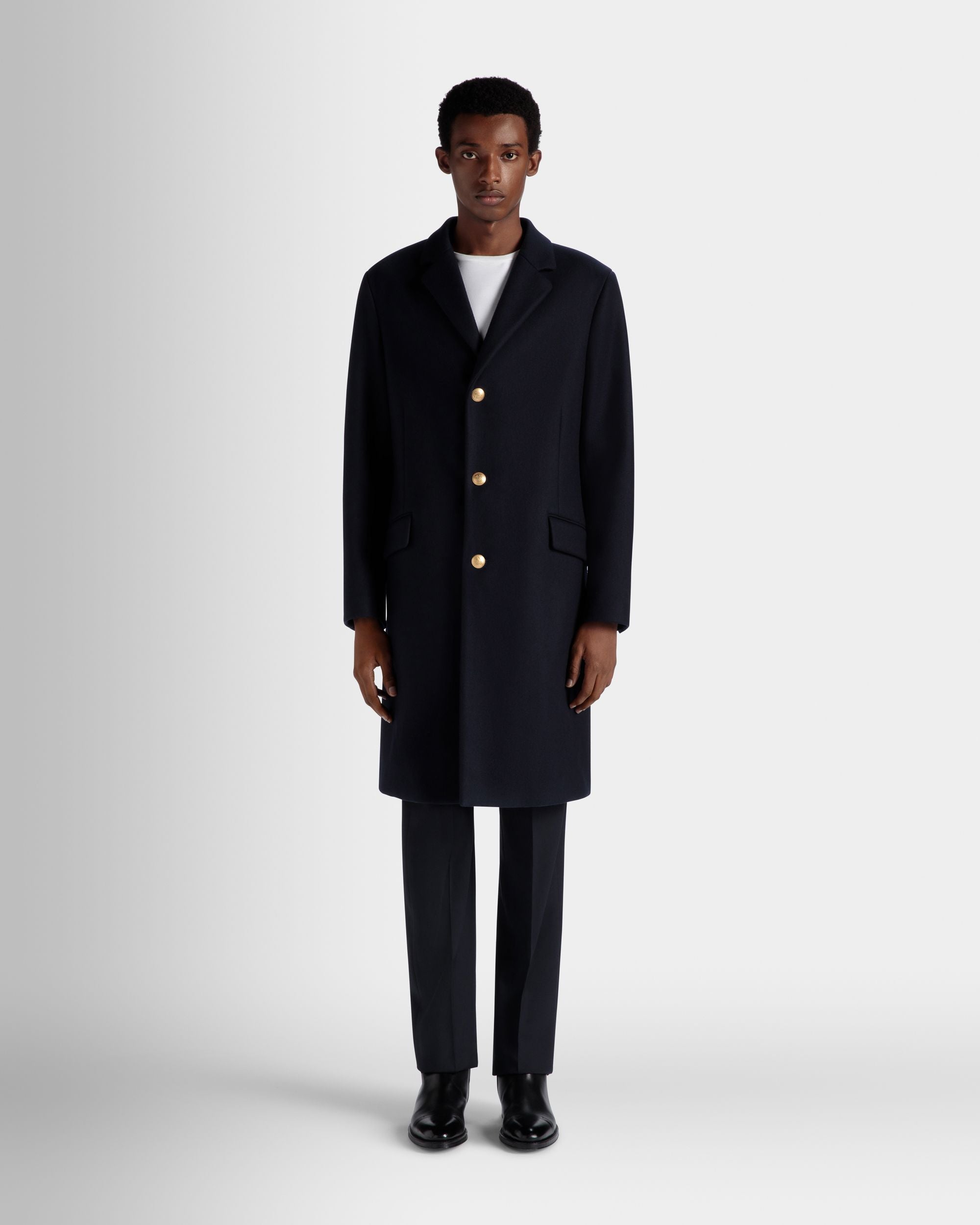 Bally Global - Abrigo De Botonadura Simple Adrien Brody Travel Collection De Mezcla De Lana Navy Blue - Azul