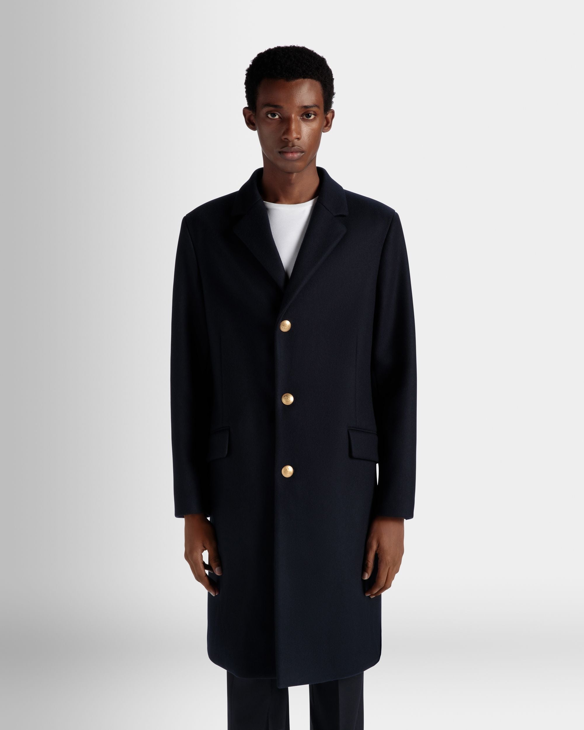 Bally Global - Abrigo De Botonadura Simple Adrien Brody Travel Collection De Mezcla De Lana Navy Blue - Azul