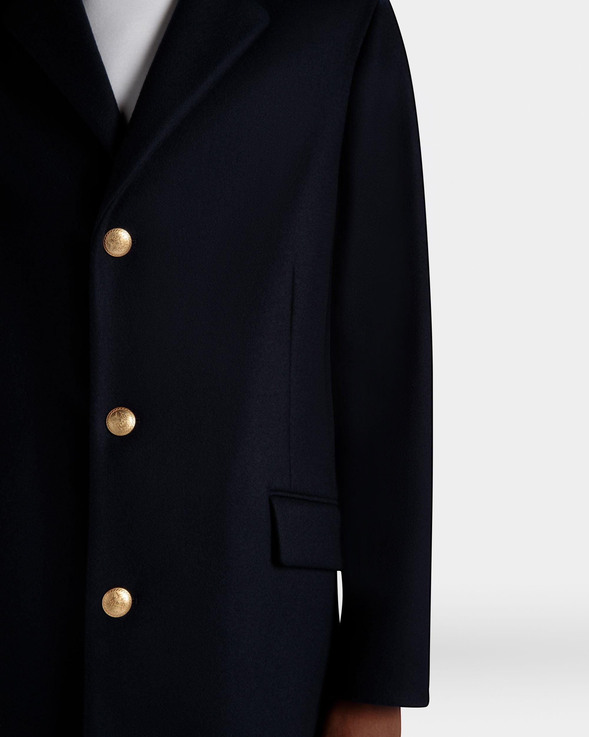 Bally Global - Abrigo De Botonadura Simple Adrien Brody Travel Collection De Mezcla De Lana Navy Blue - Azul
