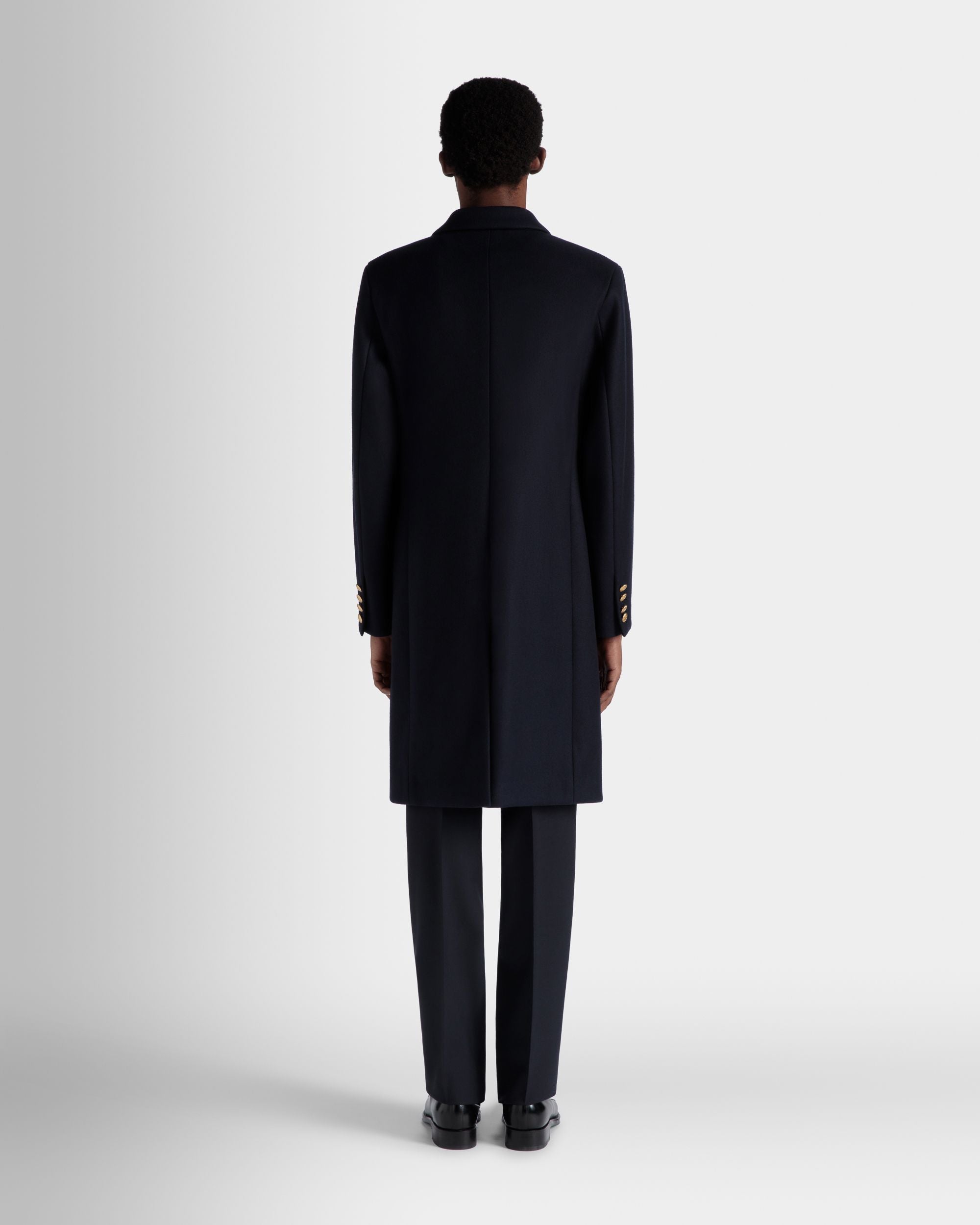 Bally Global - Abrigo De Botonadura Simple Adrien Brody Travel Collection De Mezcla De Lana Navy Blue - Azul