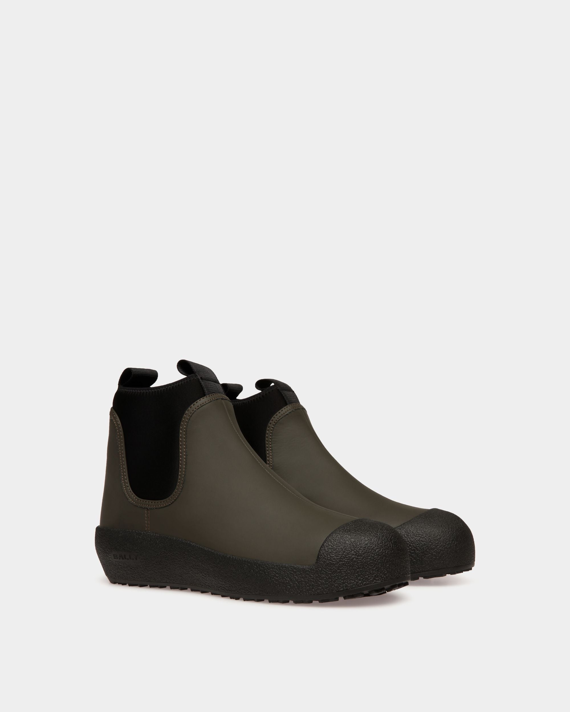 Bally Global - Bally Curling Bootie in Military Green Rubberized Leather - Green
