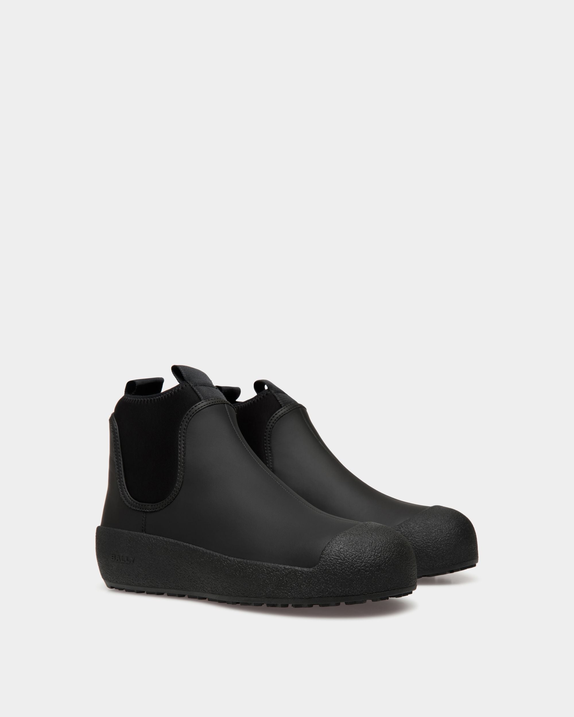 Bally Global - Bally Curling Bootie in Black Rubberized Leather - Black