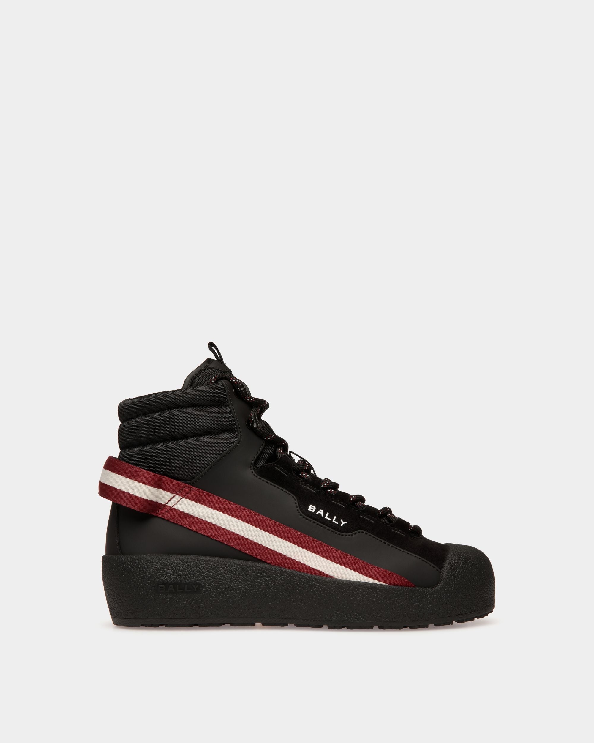 Bally Global - Botín Curling De Piel Engomada Y Tela Negra - Negro