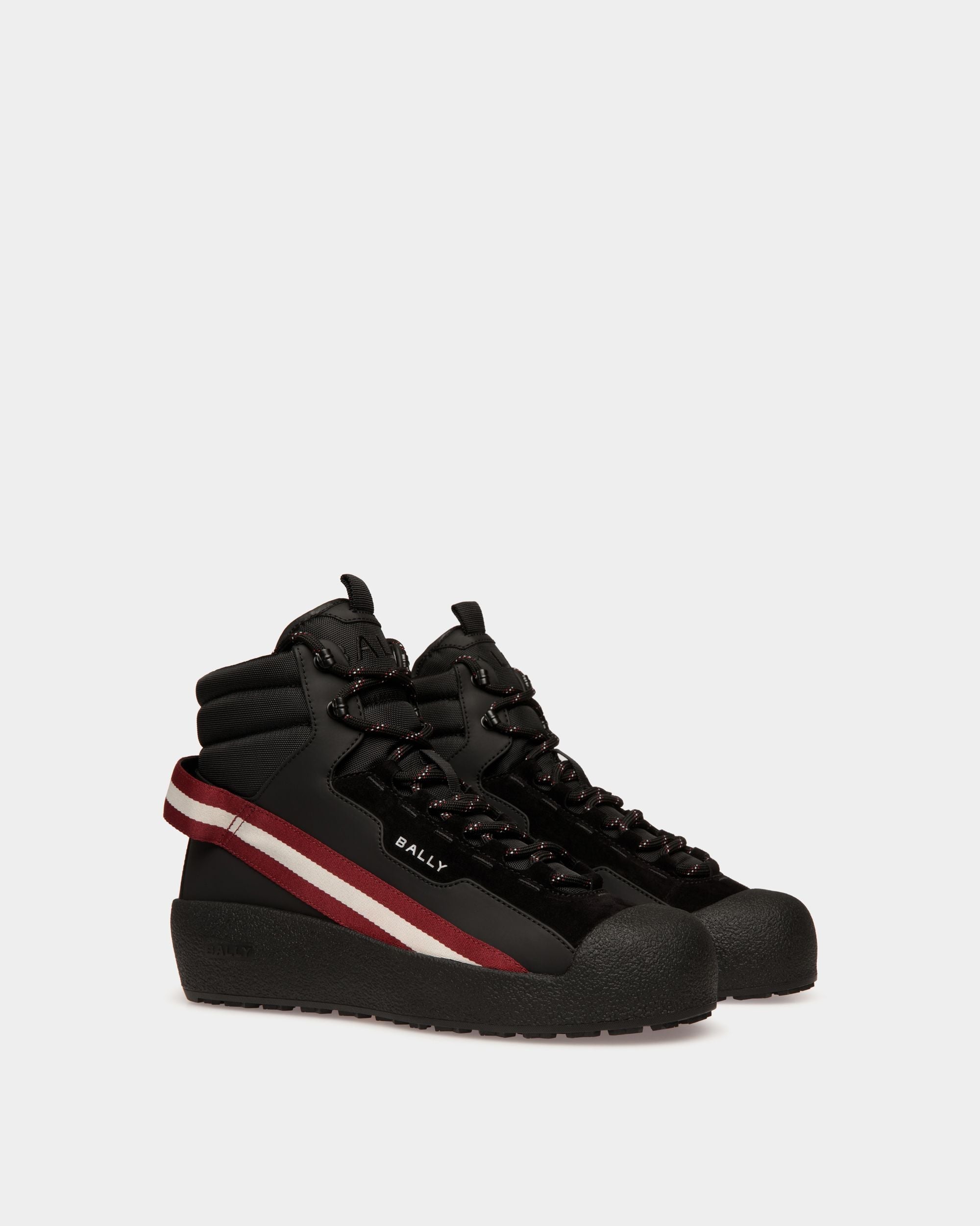 Bally Global - Botín Curling De Piel Engomada Y Tela Negra - Negro
