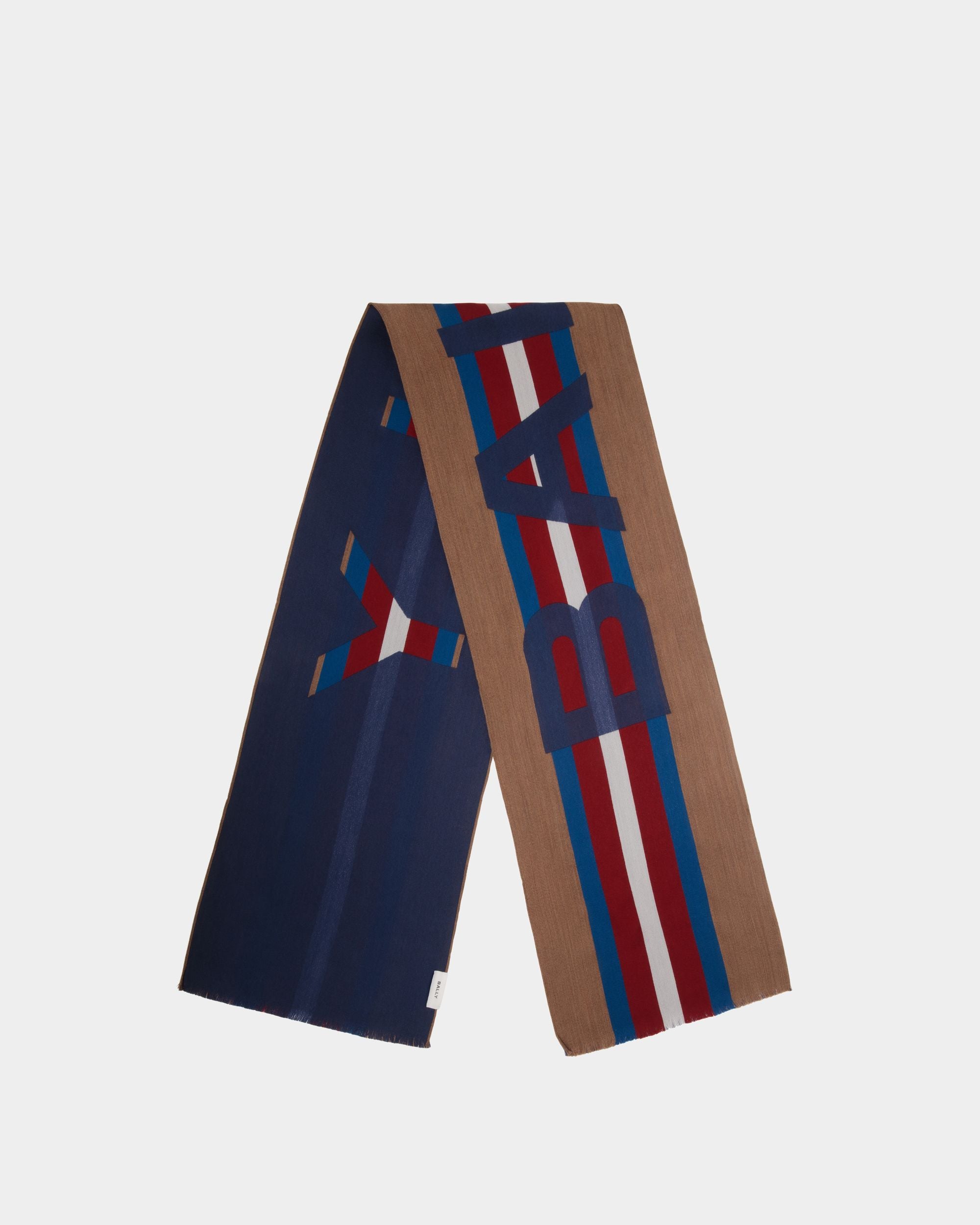Bally Global - Jacquard Scarf In Marine Wool And Silk Mix - Blue