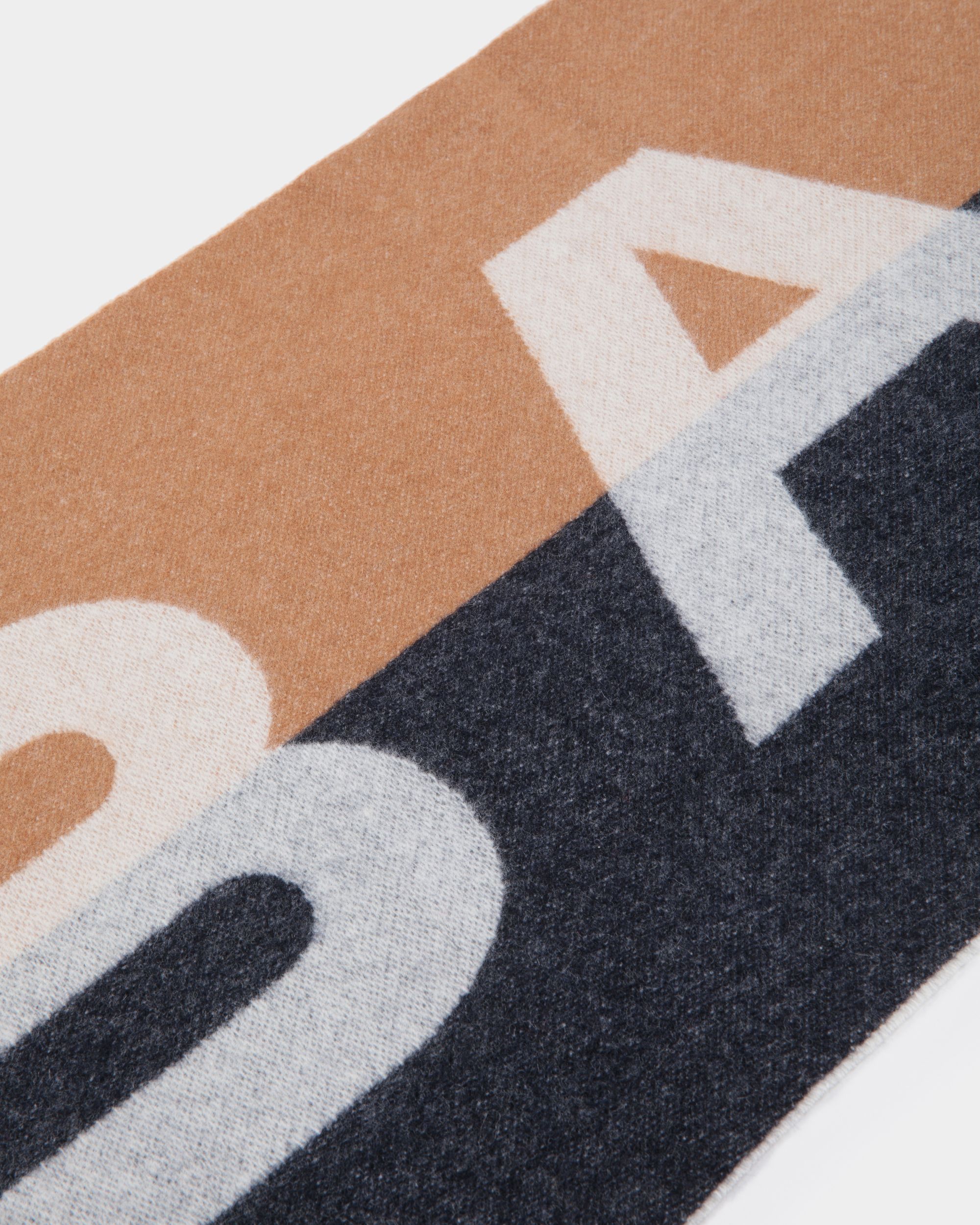 Bally Global - Scarf With Logo In Brown And Navy Blue Cashmere Blend - Multicolor