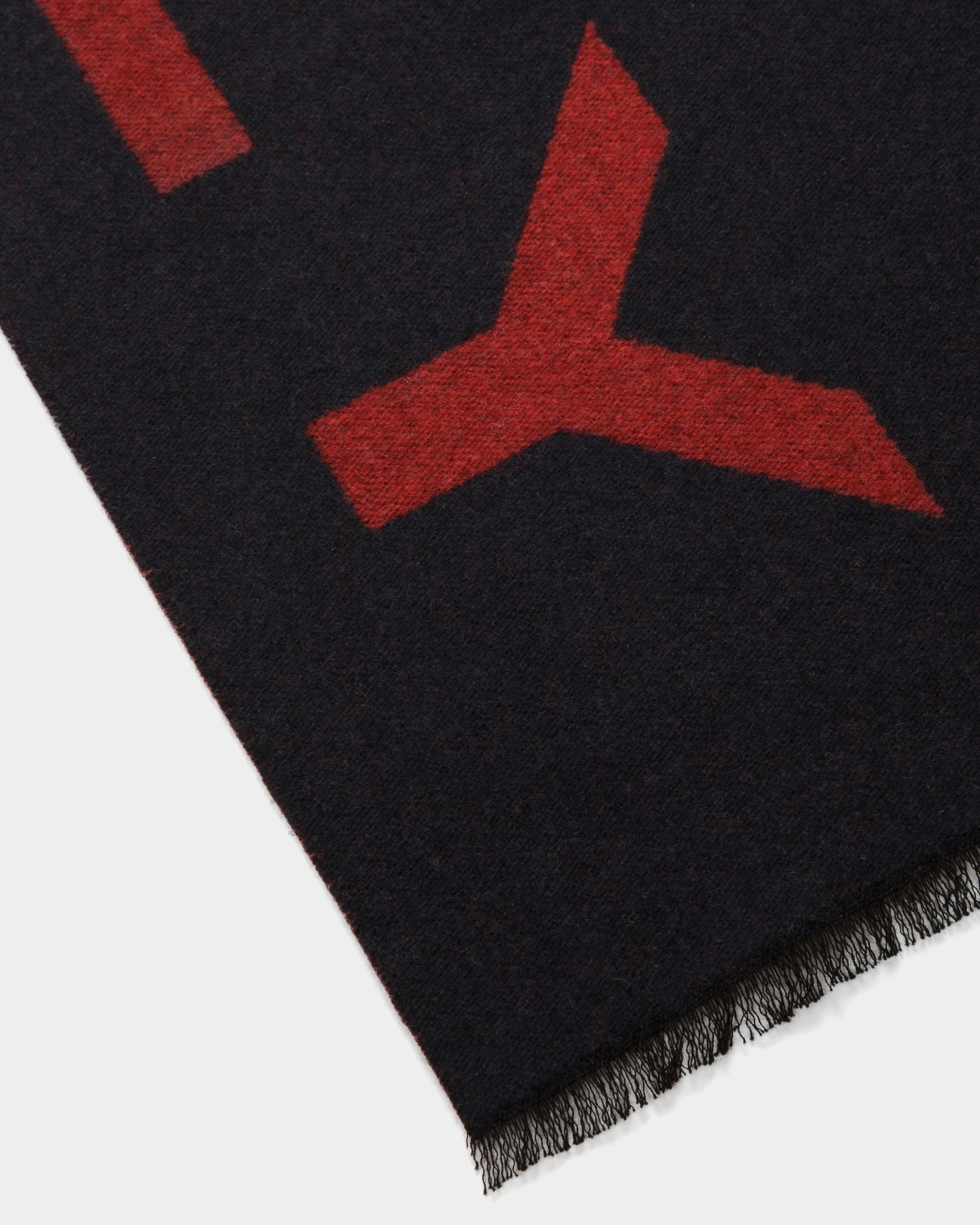 Bally Global - Logo Scarf In Deep Ruby And Midnight Fabric - Black