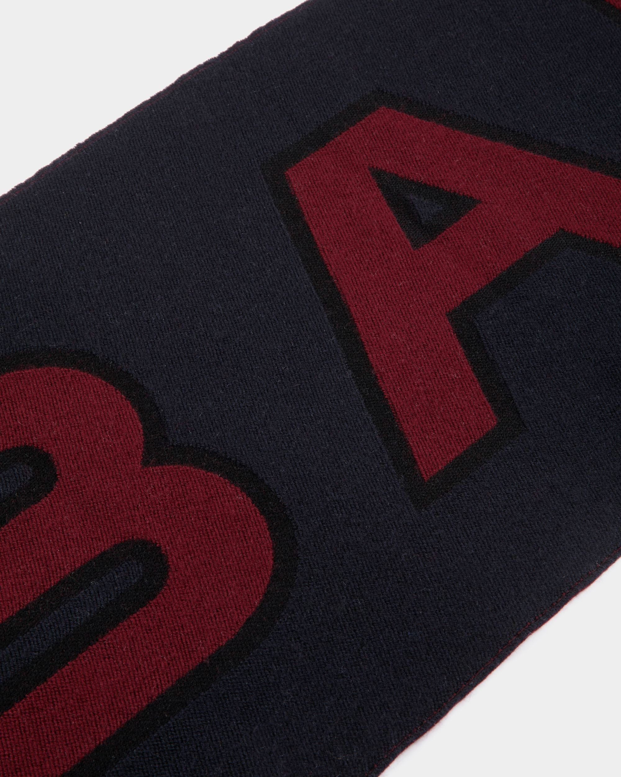 Bally Global - Scarf With Logo In Navy Blue And Andorra Wool - Multicolor