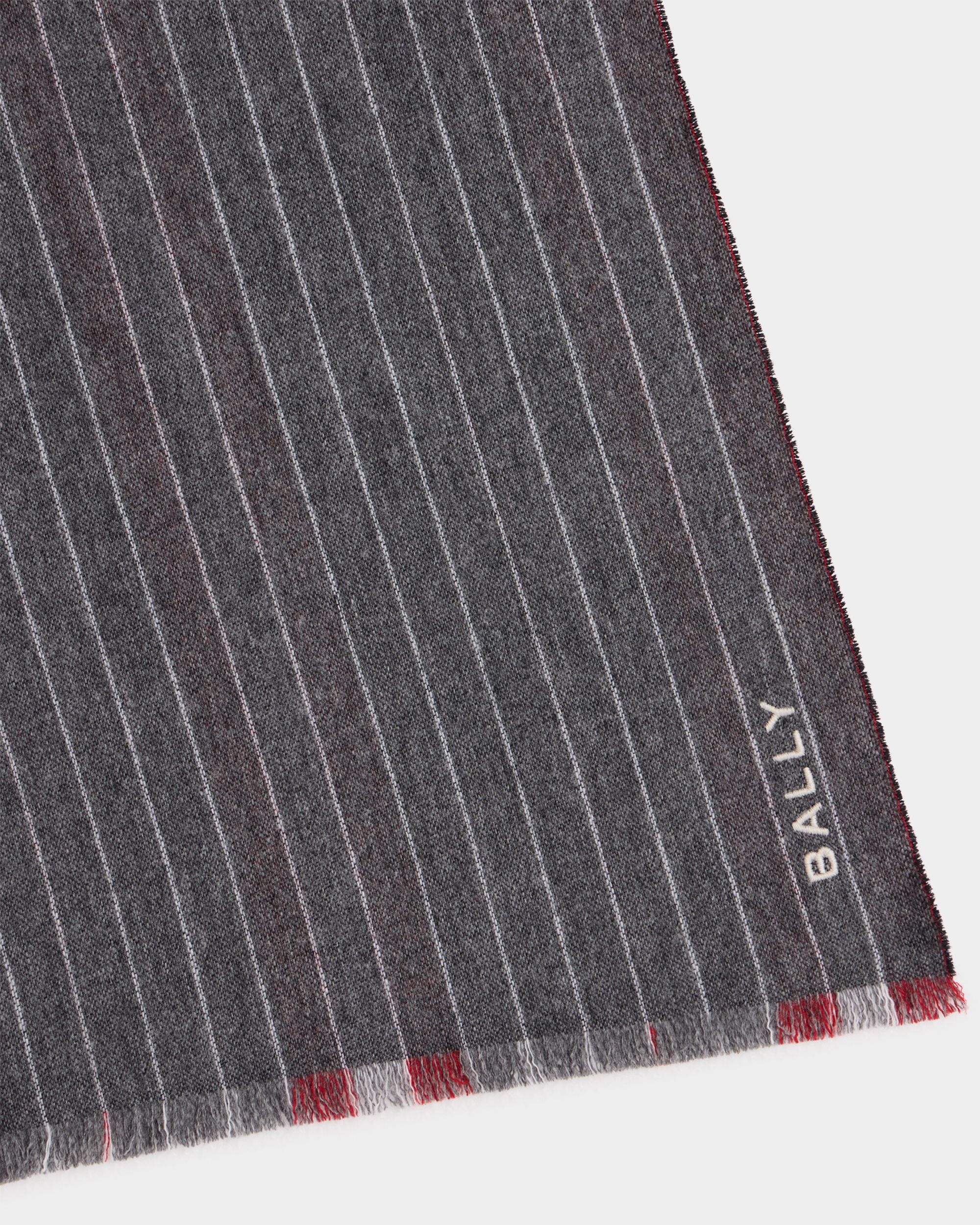 Bally Global - Scarf With Stripes in Dark Grey Wool - Grey