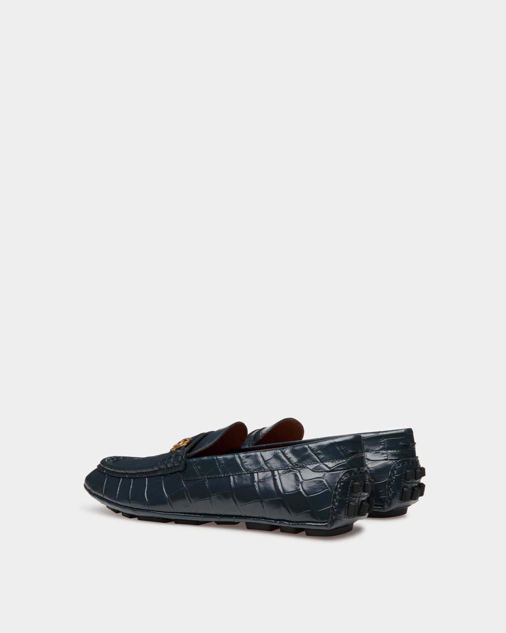 Bally Global - Kerbs Drivers in Dark Blue Crocodile Print Leather - Blue