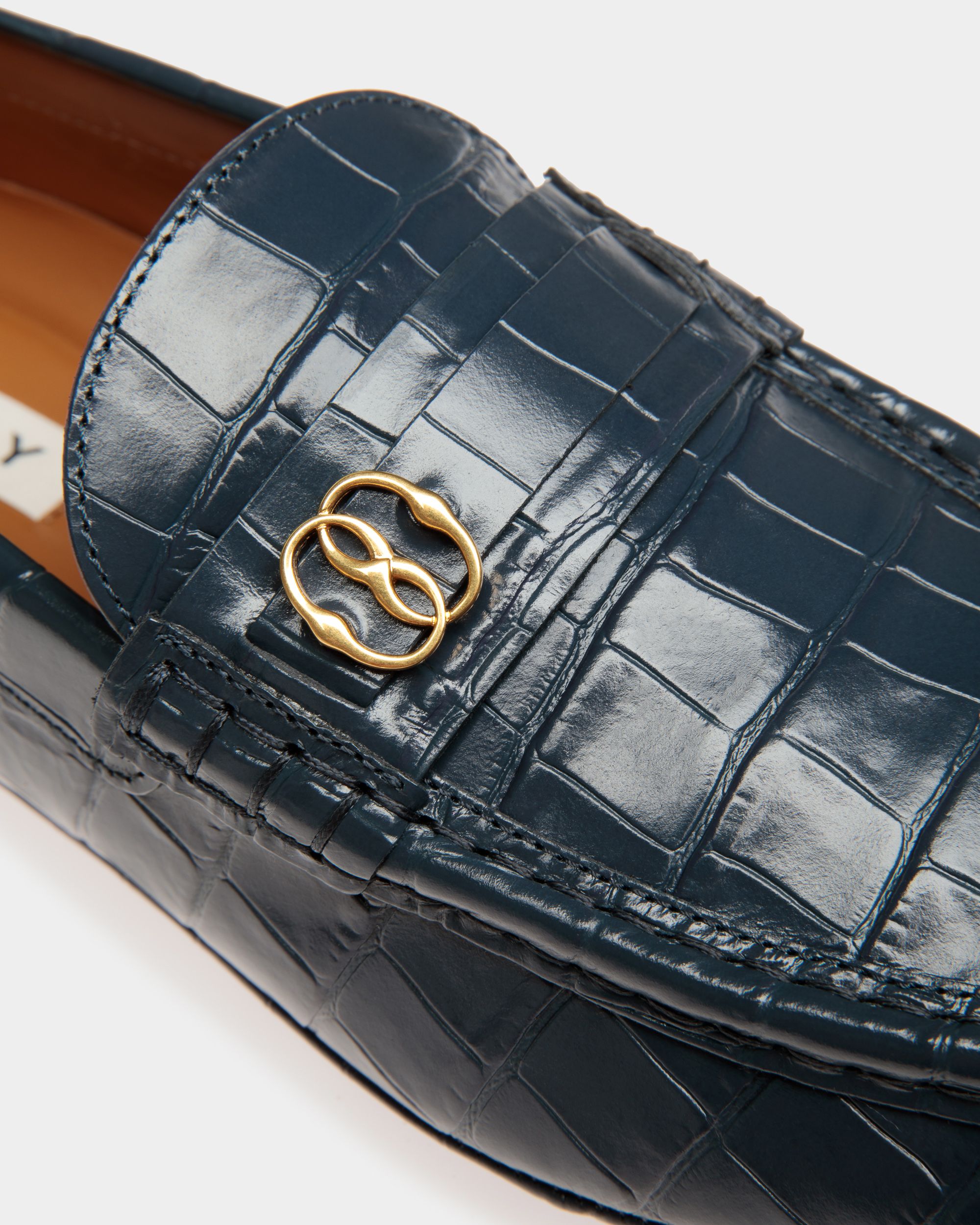 Bally Global - Kerbs Drivers in Dark Blue Crocodile Print Leather - Blue
