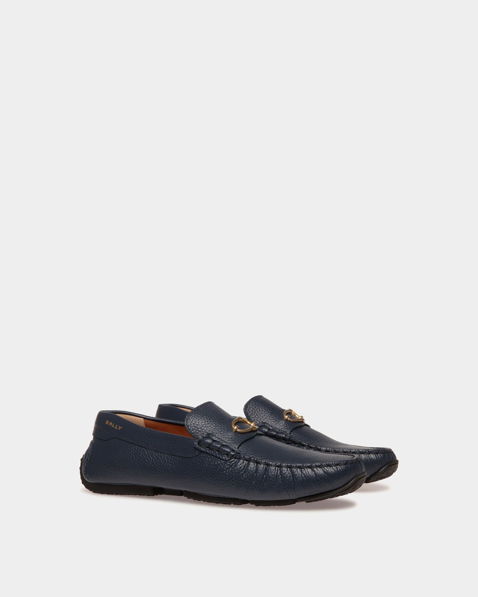 Bally Global - Pilot Driver In Navy Blue Grained Leather - Blue