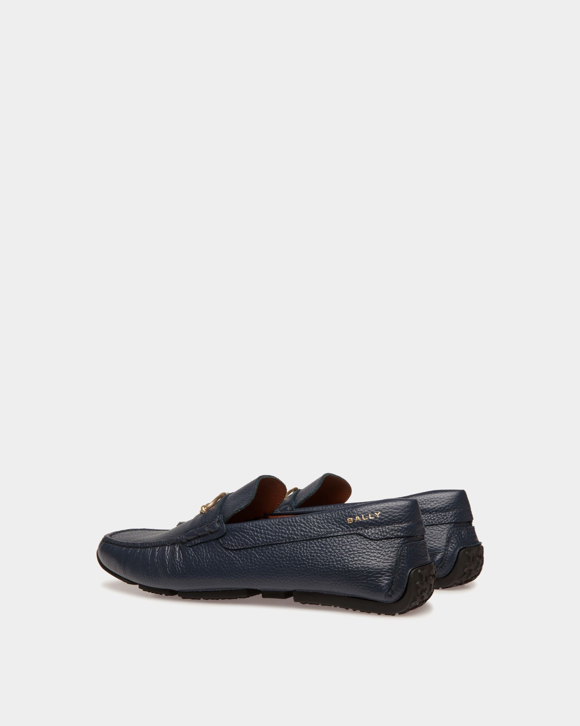Bally Global - Pilot Driver In Navy Blue Grained Leather - Blue