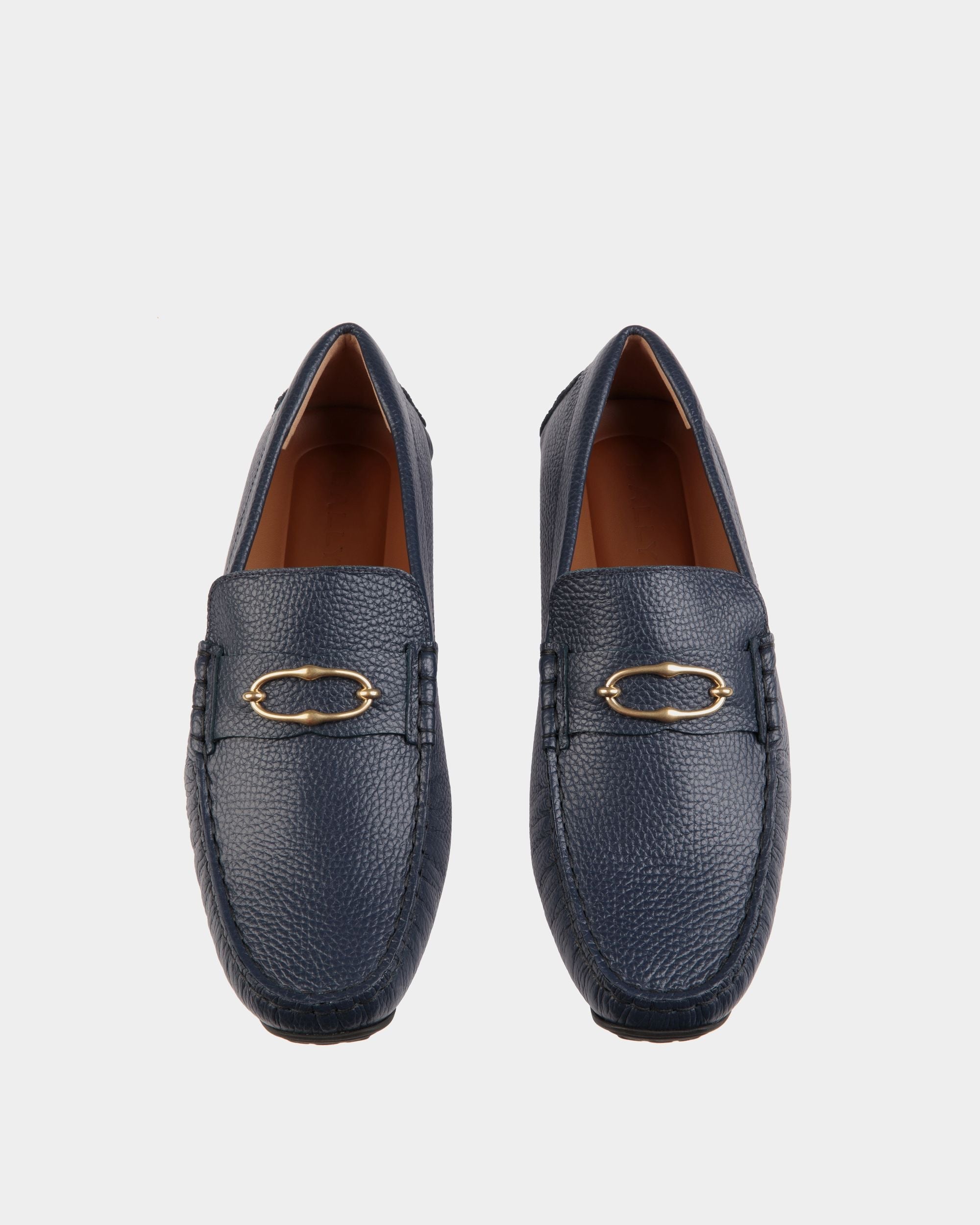Bally Global - Pilot Driver In Navy Blue Grained Leather - Blue