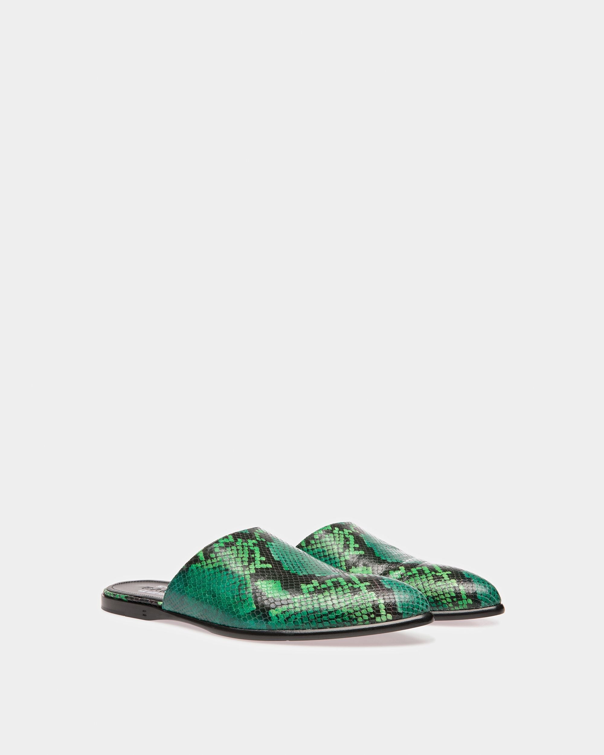 Bally Global - Slippers Gaiman Con Estampado De Pitón - Verde