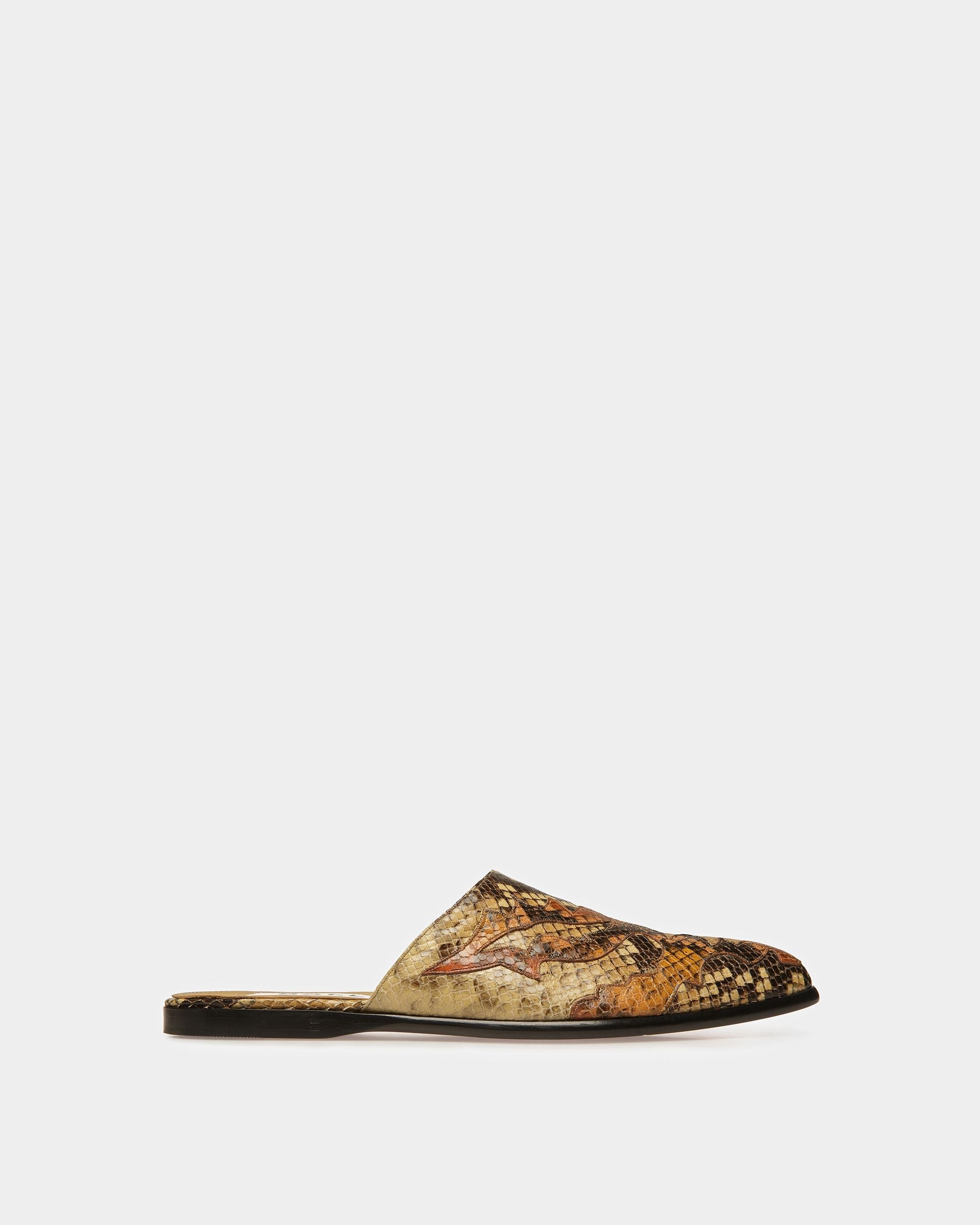 Bally Global - Slippers Gaiman Con Estampado De Pitón - Marrón