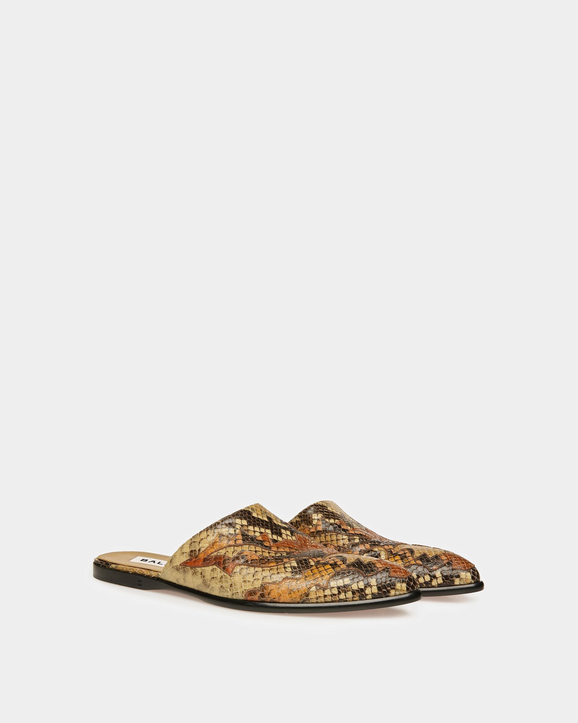 Bally Global - Slippers Gaiman Con Estampado De Pitón - Marrón
